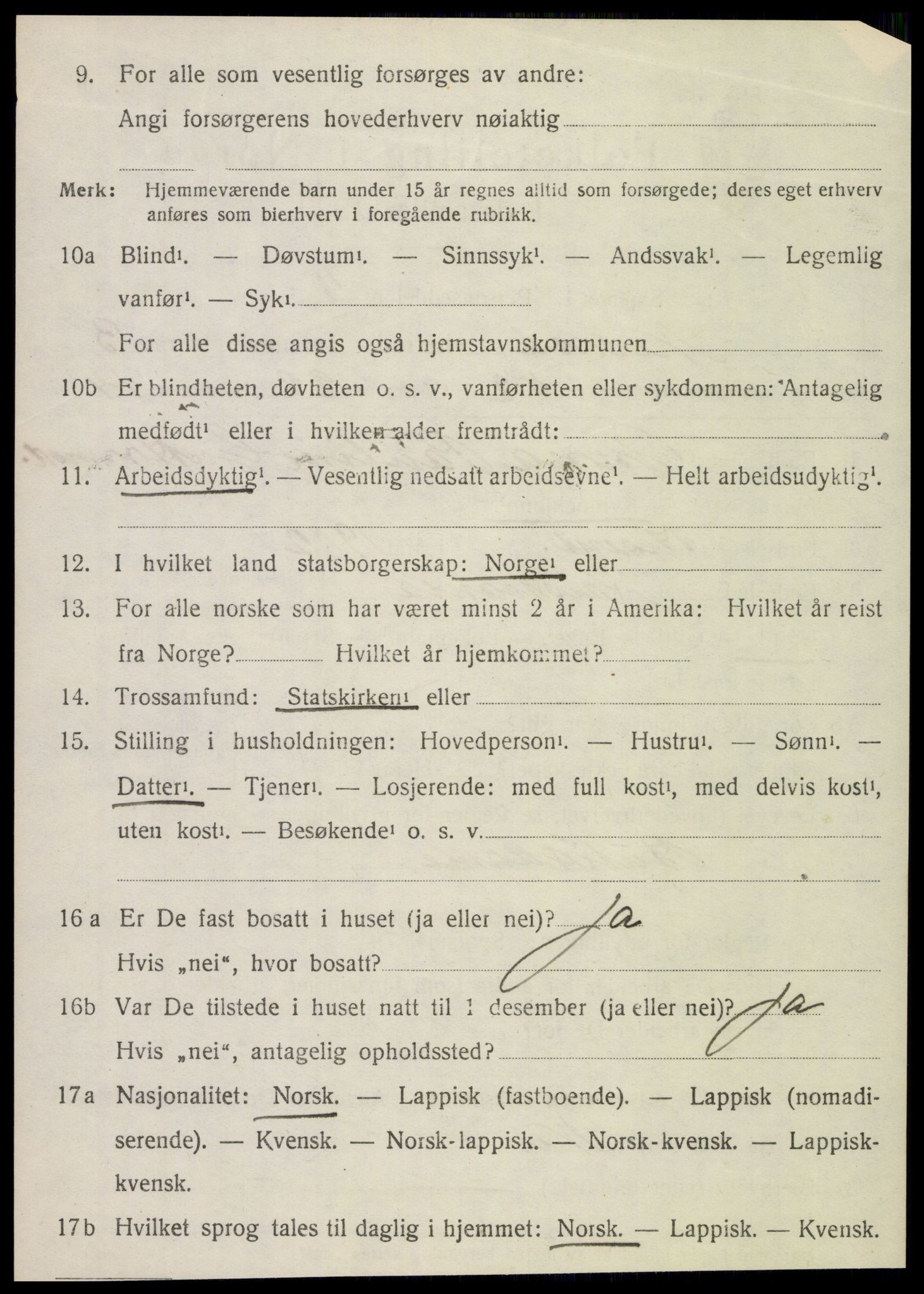 SAT, 1920 census for Nesna, 1920, p. 3226