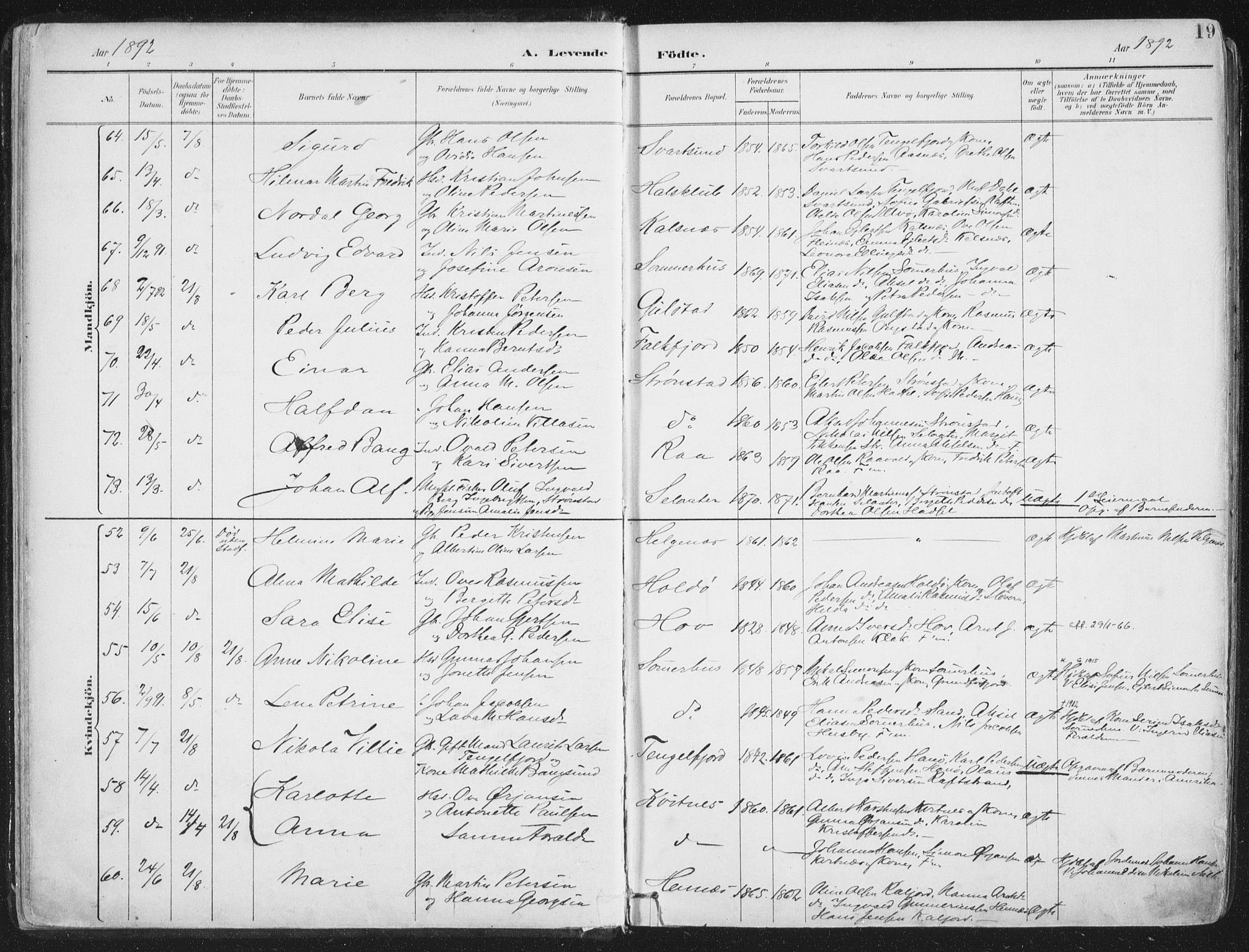 Ministerialprotokoller, klokkerbøker og fødselsregistre - Nordland, SAT/A-1459/888/L1246: Parish register (official) no. 888A12, 1891-1903, p. 19