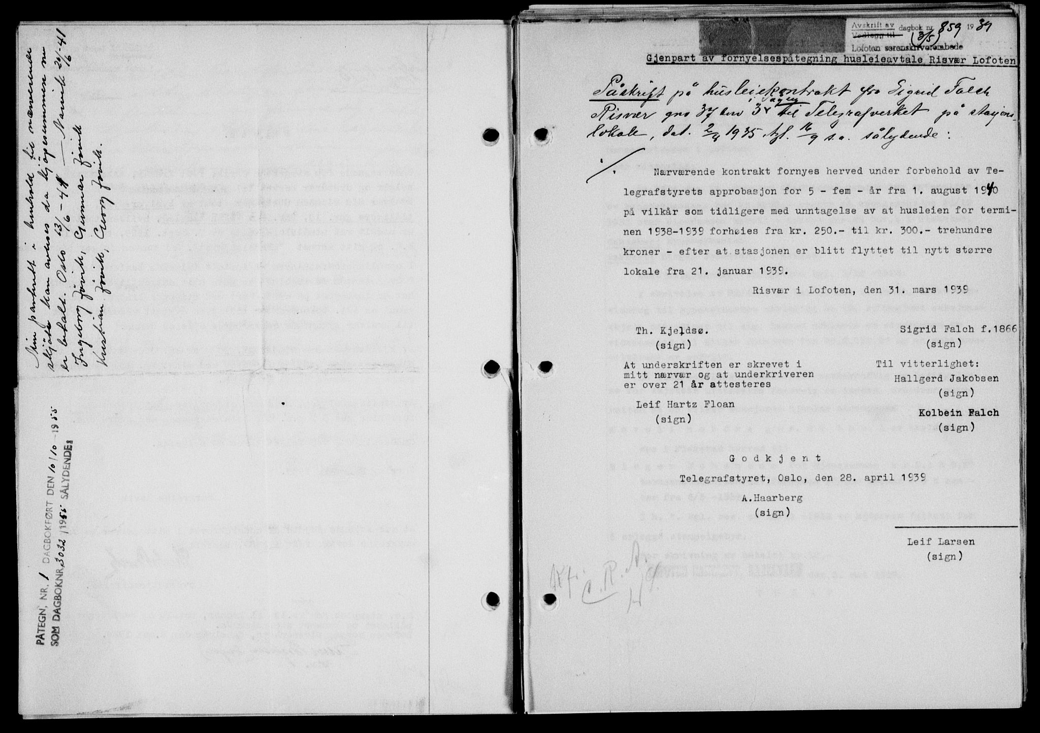 Lofoten sorenskriveri, SAT/A-0017/1/2/2C/L0005a: Mortgage book no. 5a, 1939-1939, Diary no: : 859/1939