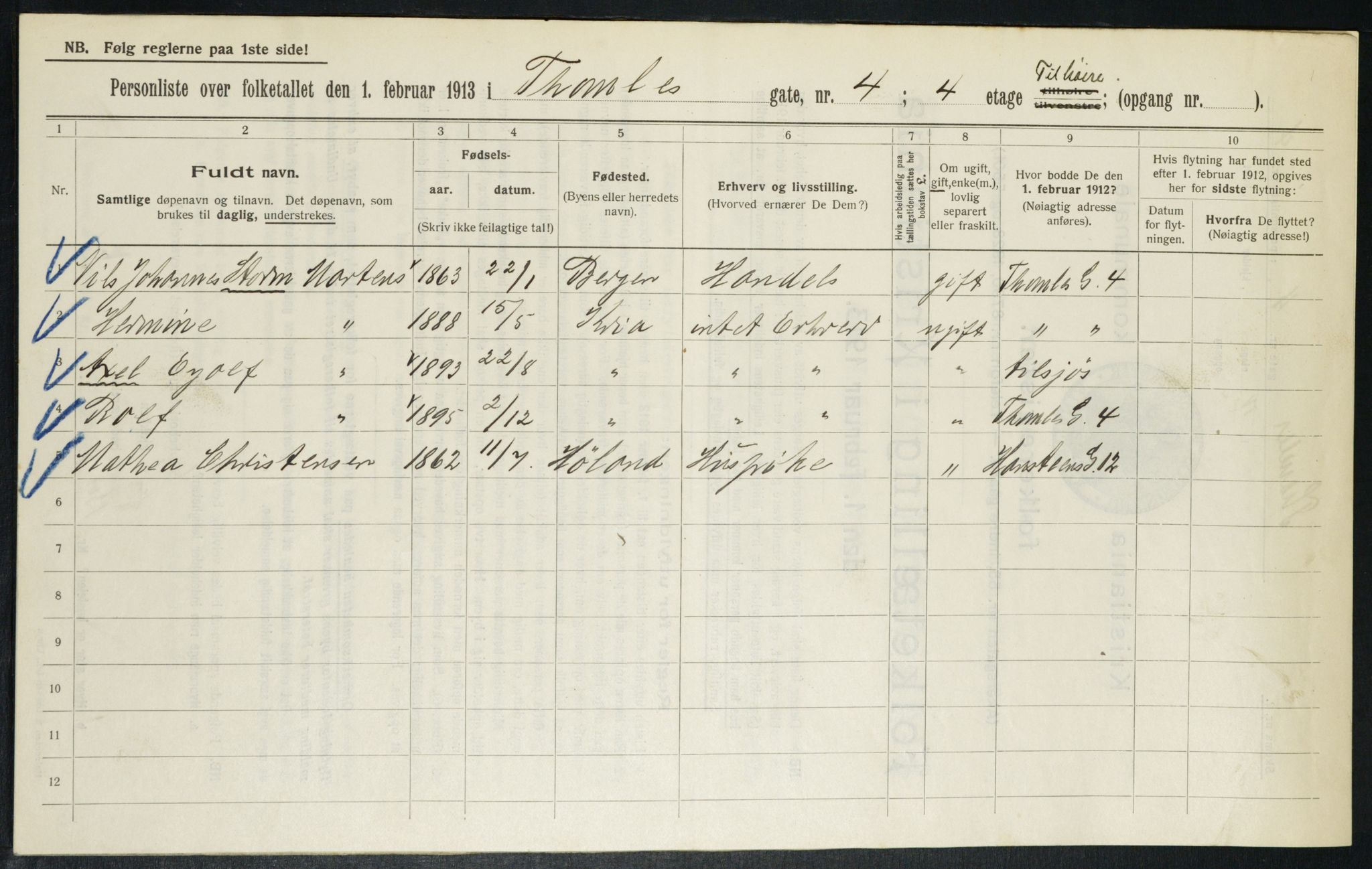 OBA, Municipal Census 1913 for Kristiania, 1913, p. 109265