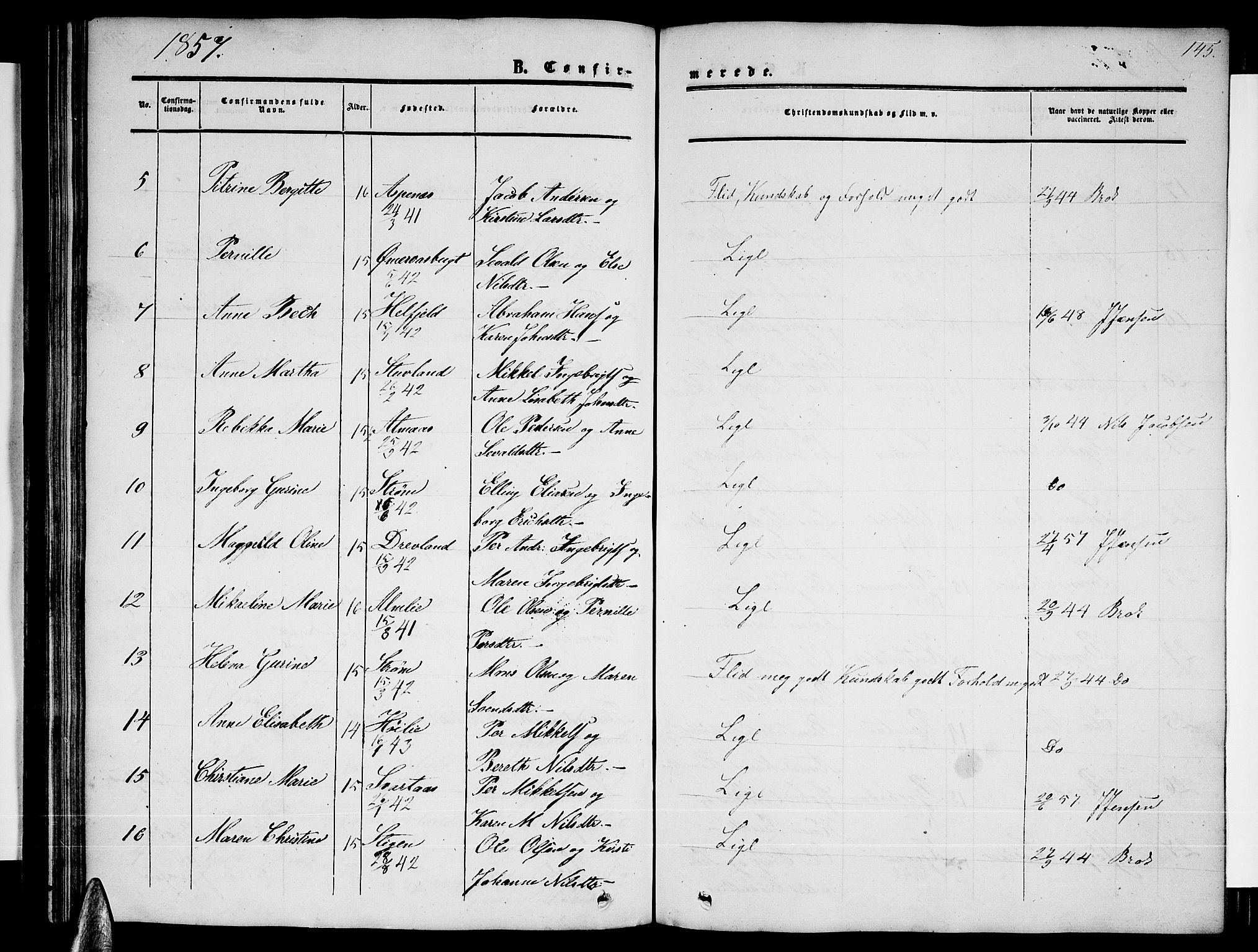 Ministerialprotokoller, klokkerbøker og fødselsregistre - Nordland, AV/SAT-A-1459/820/L0301: Parish register (copy) no. 820C03, 1851-1858, p. 145