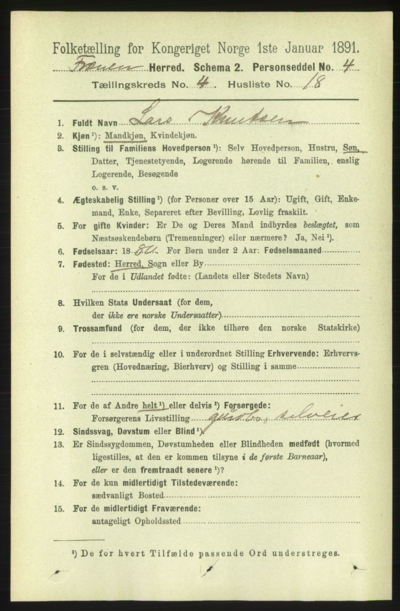 RA, 1891 census for 1548 Fræna, 1891, p. 1229