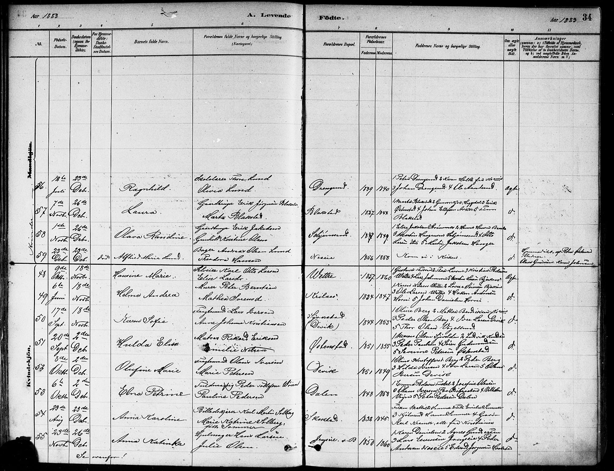 Asker prestekontor Kirkebøker, AV/SAO-A-10256a/F/Fa/L0013: Parish register (official) no. I 13, 1879-1896, p. 34