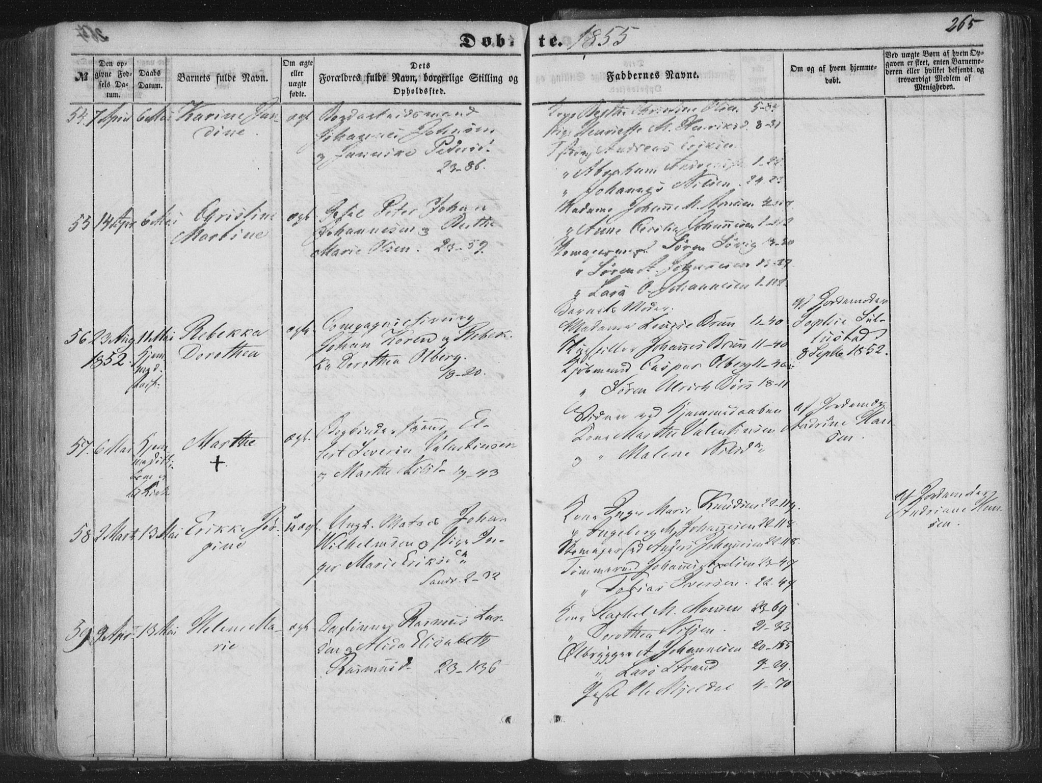 Korskirken sokneprestembete, AV/SAB-A-76101/H/Haa/L0017: Parish register (official) no. B 3, 1851-1857, p. 265