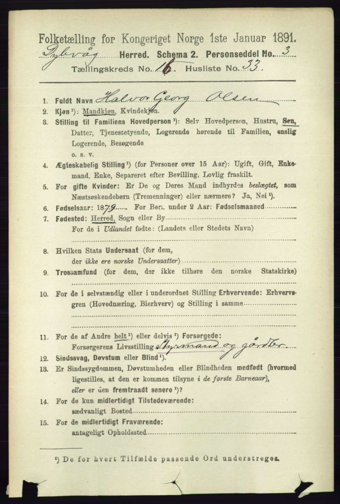 RA, 1891 census for 0915 Dypvåg, 1891, p. 6603