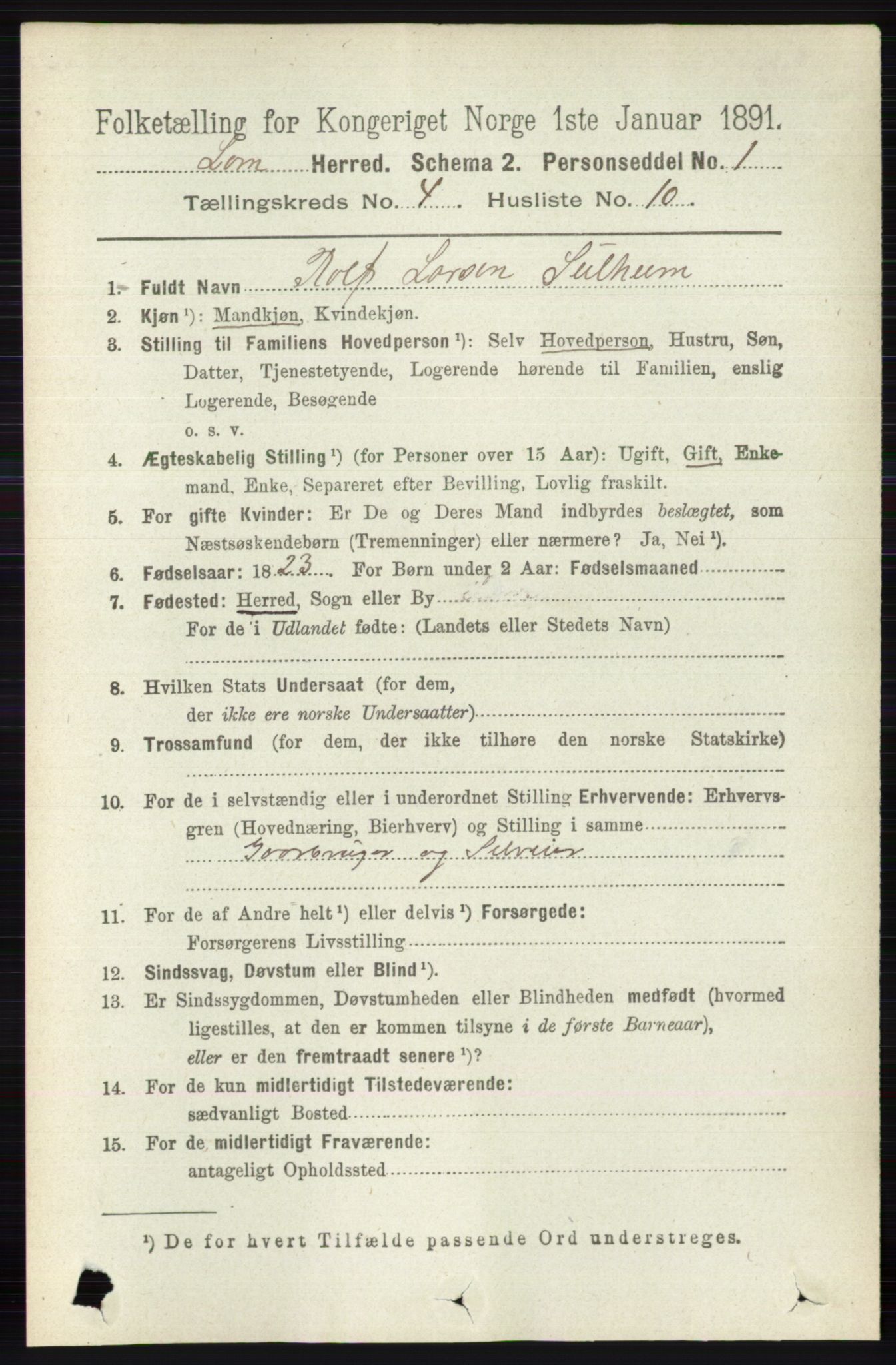 RA, 1891 census for 0514 Lom, 1891, p. 1551