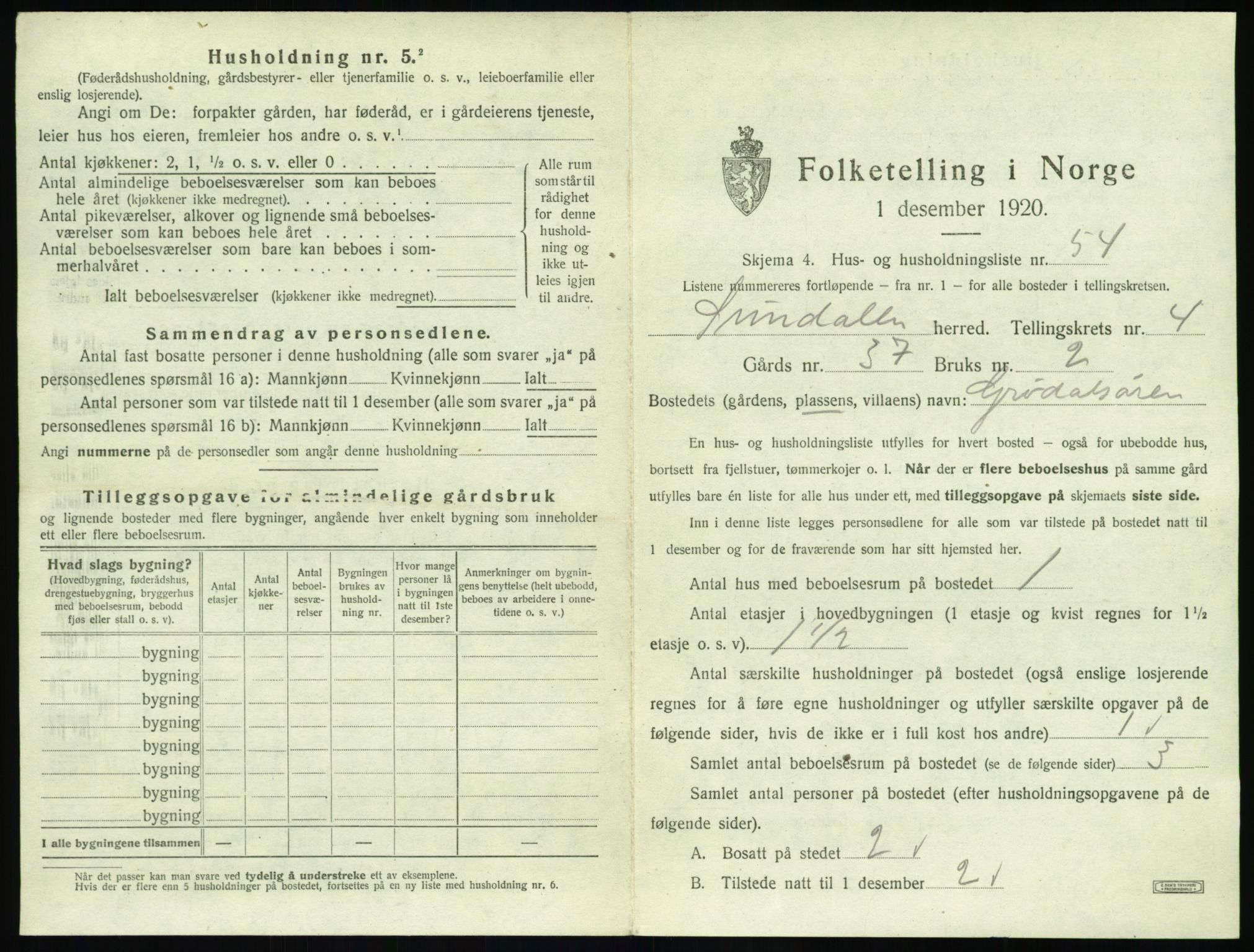 SAT, 1920 census for Sunndal, 1920, p. 494