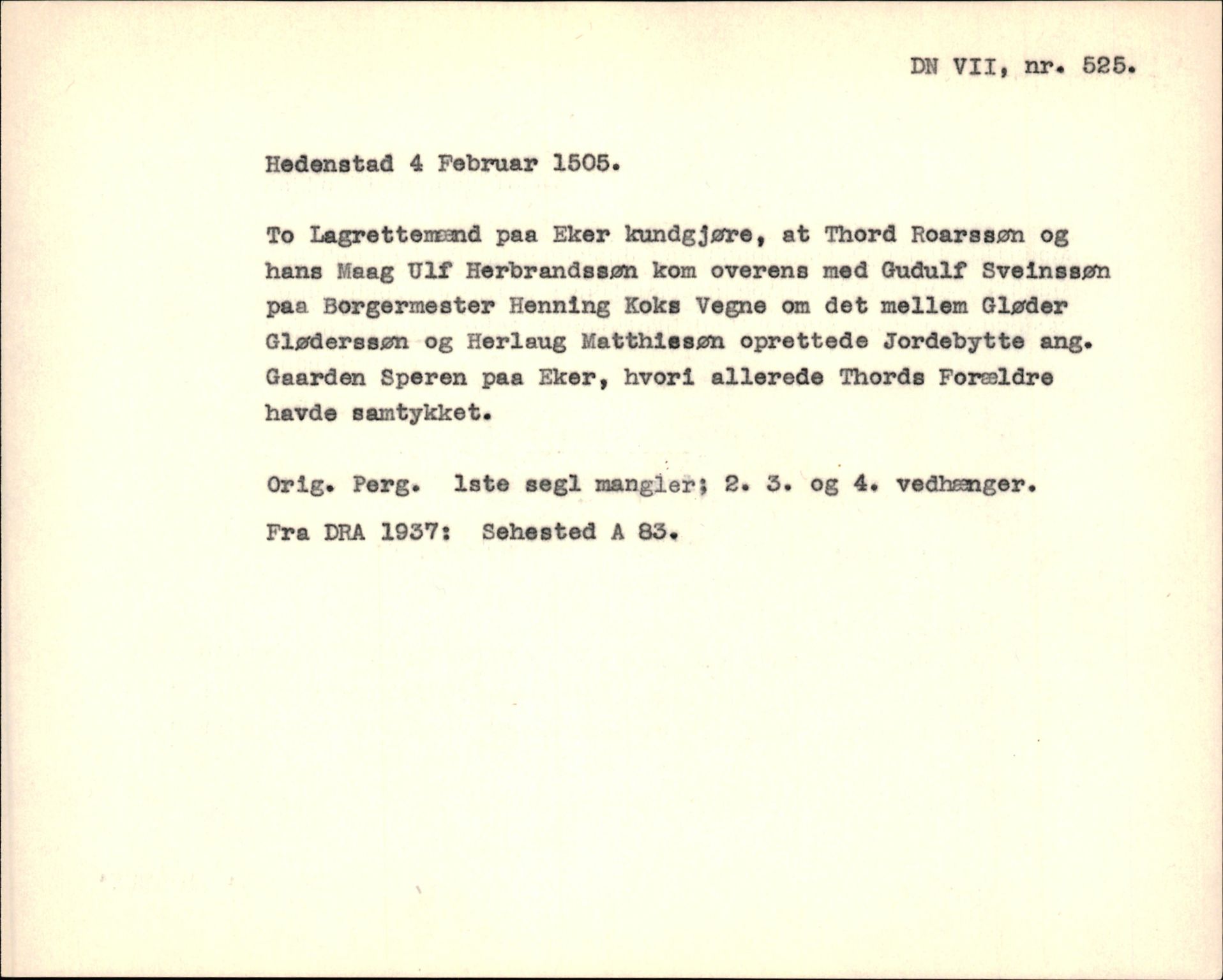 Riksarkivets diplomsamling, AV/RA-EA-5965/F35/F35f/L0001: Regestsedler: Diplomer fra DRA 1937 og 1996, p. 393