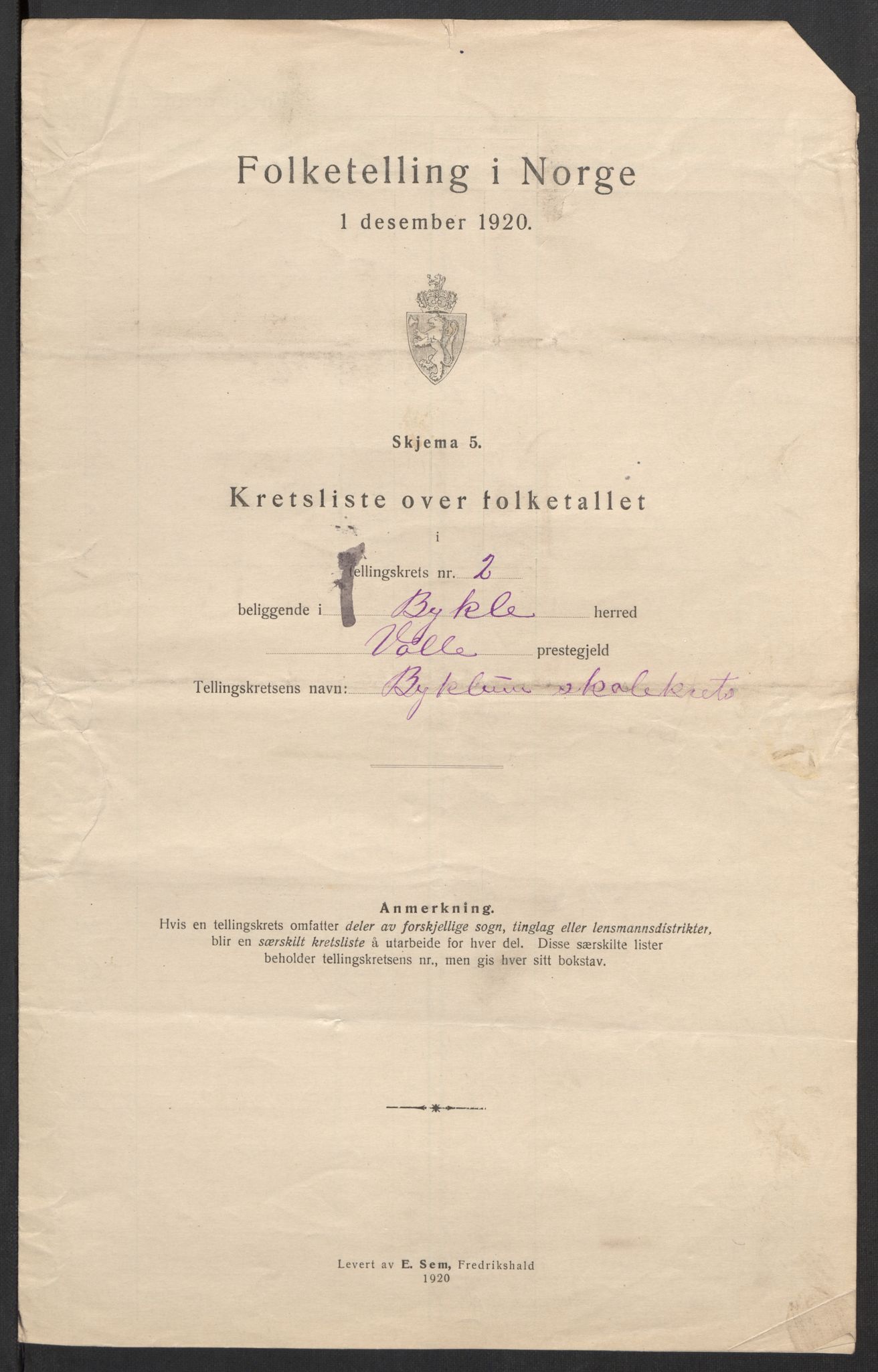 SAK, 1920 census for Bykle, 1920, p. 11