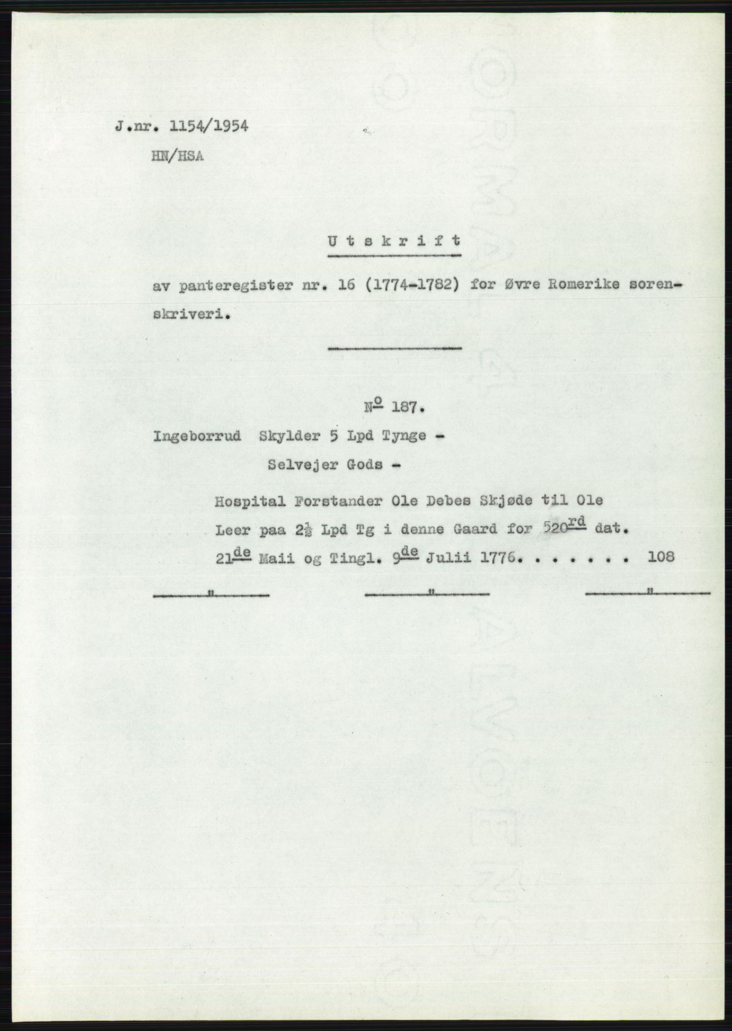 Statsarkivet i Oslo, SAO/A-10621/Z/Zd/L0001: Avskrifter, j.nr 34/1953 og 385-1291/1954, 1953-1954, p. 454