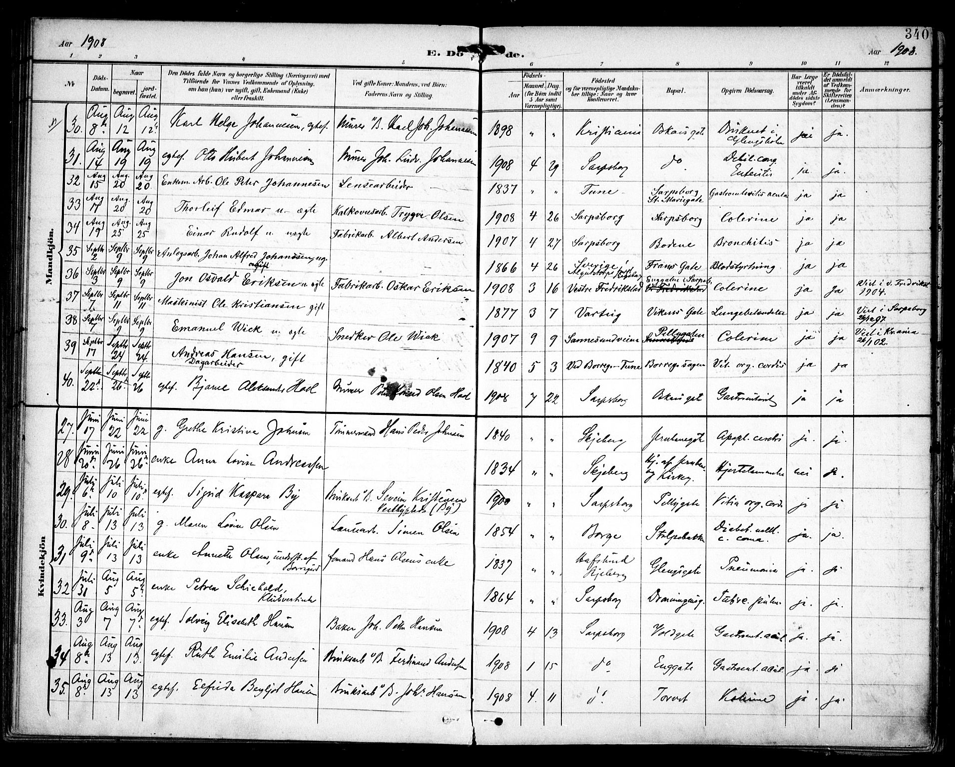 Sarpsborg prestekontor Kirkebøker, AV/SAO-A-2006/F/Fa/L0006: Parish register (official) no. 6, 1900-1909, p. 340