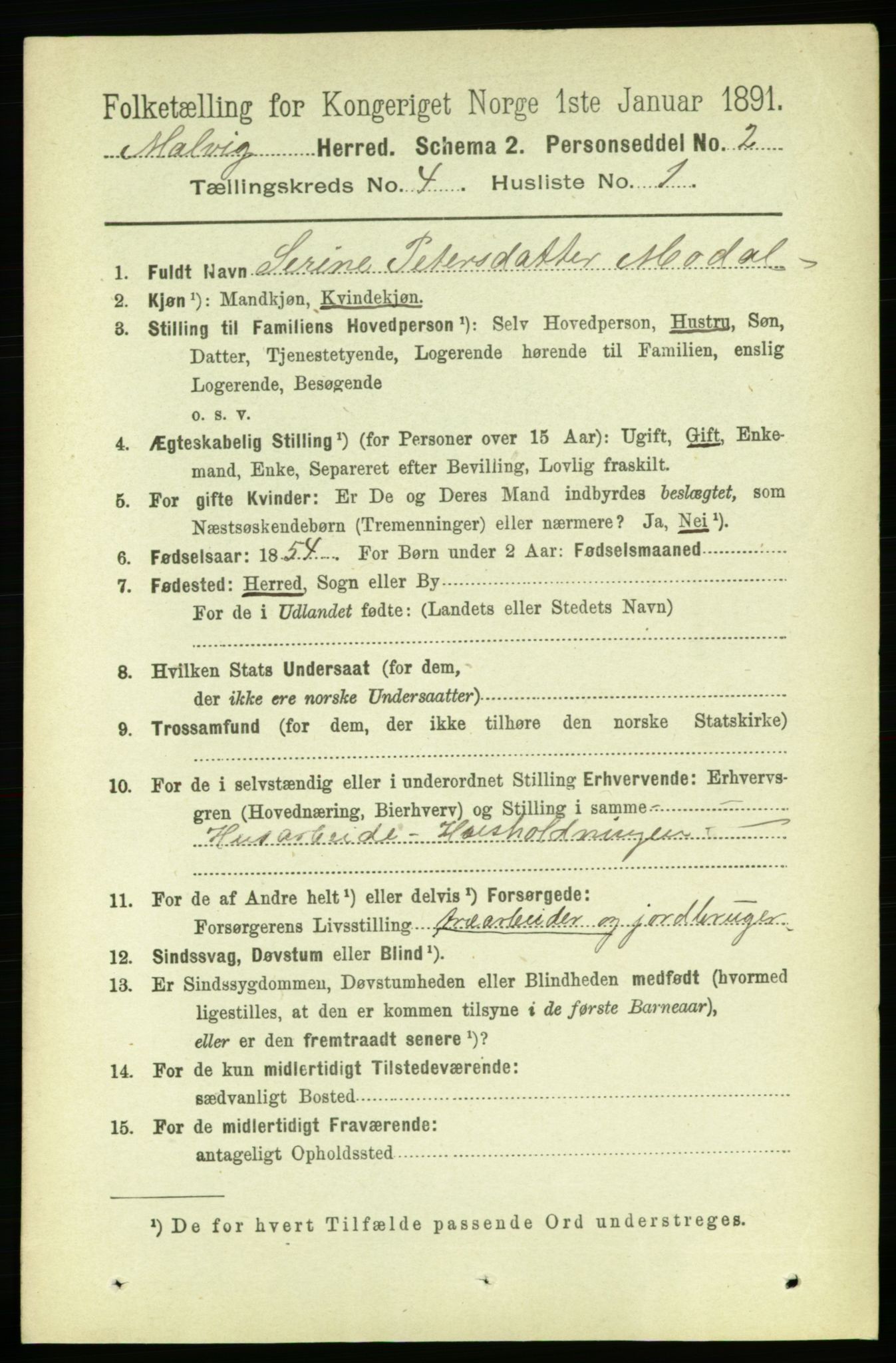 RA, 1891 census for 1663 Malvik, 1891, p. 2692