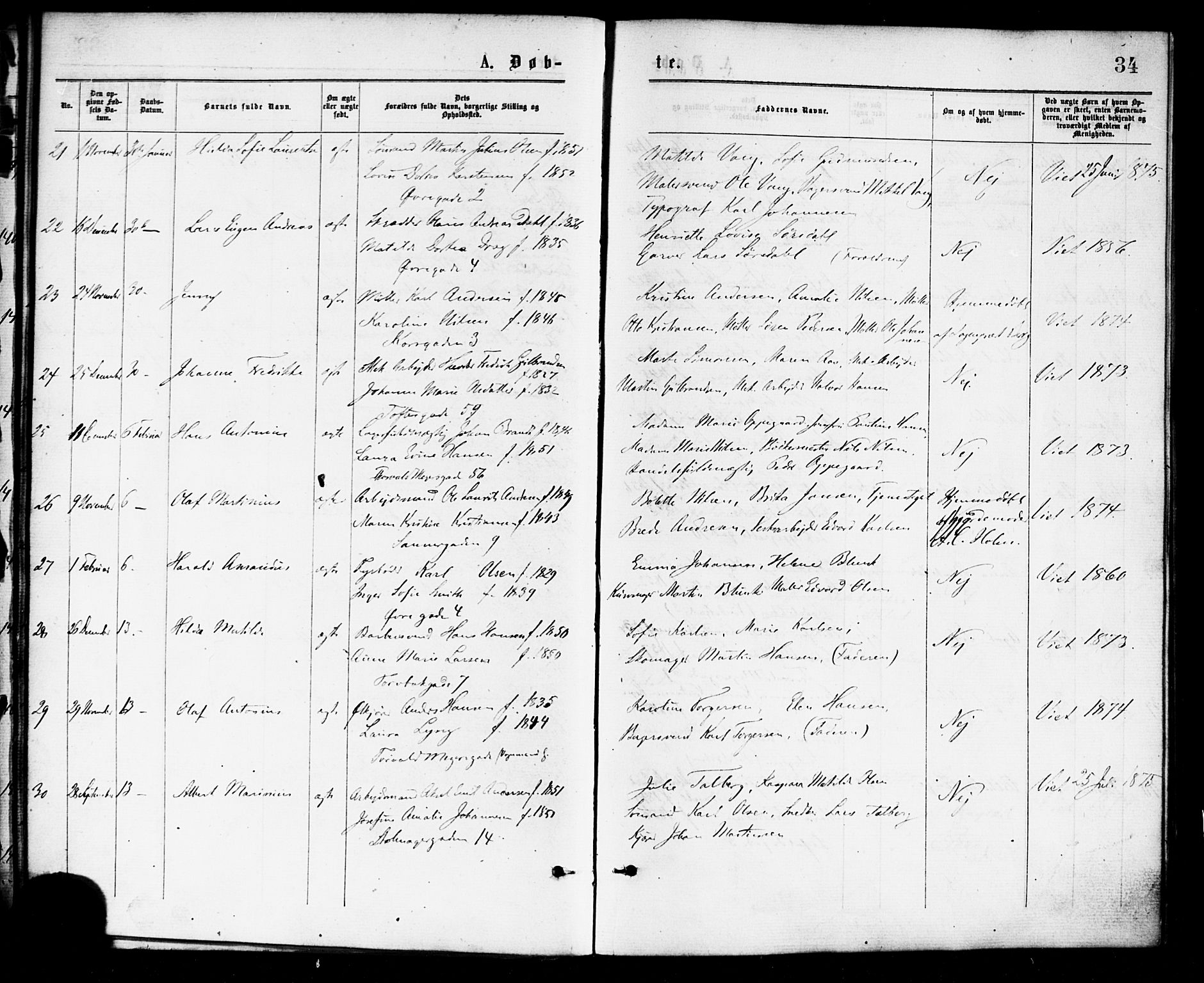 Paulus prestekontor Kirkebøker, AV/SAO-A-10871/F/Fa/L0001: Parish register (official) no. 1, 1875-1878, p. 34