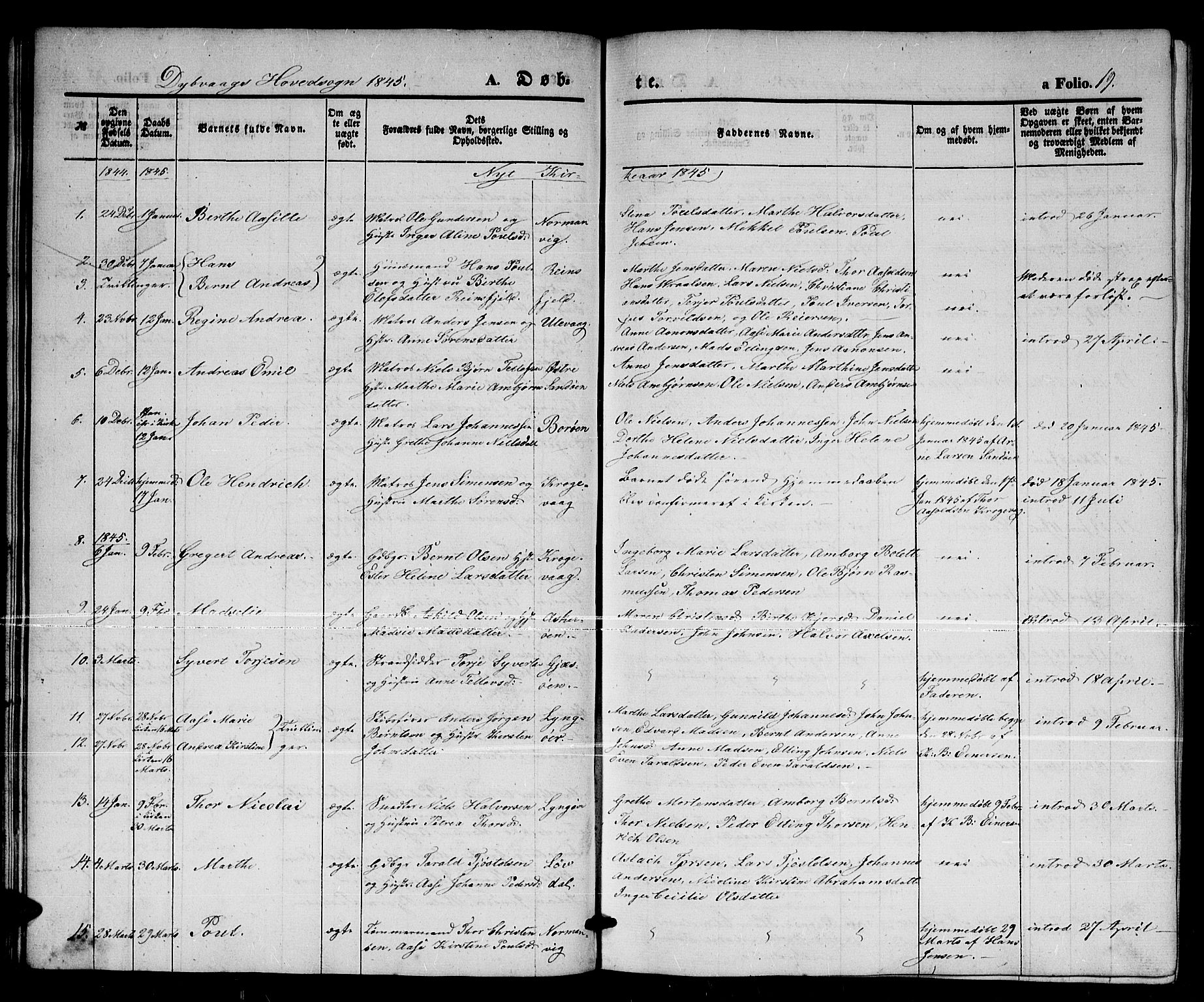 Dypvåg sokneprestkontor, AV/SAK-1111-0007/F/Fb/Fba/L0010: Parish register (copy) no. B 10, 1842-1857, p. 19