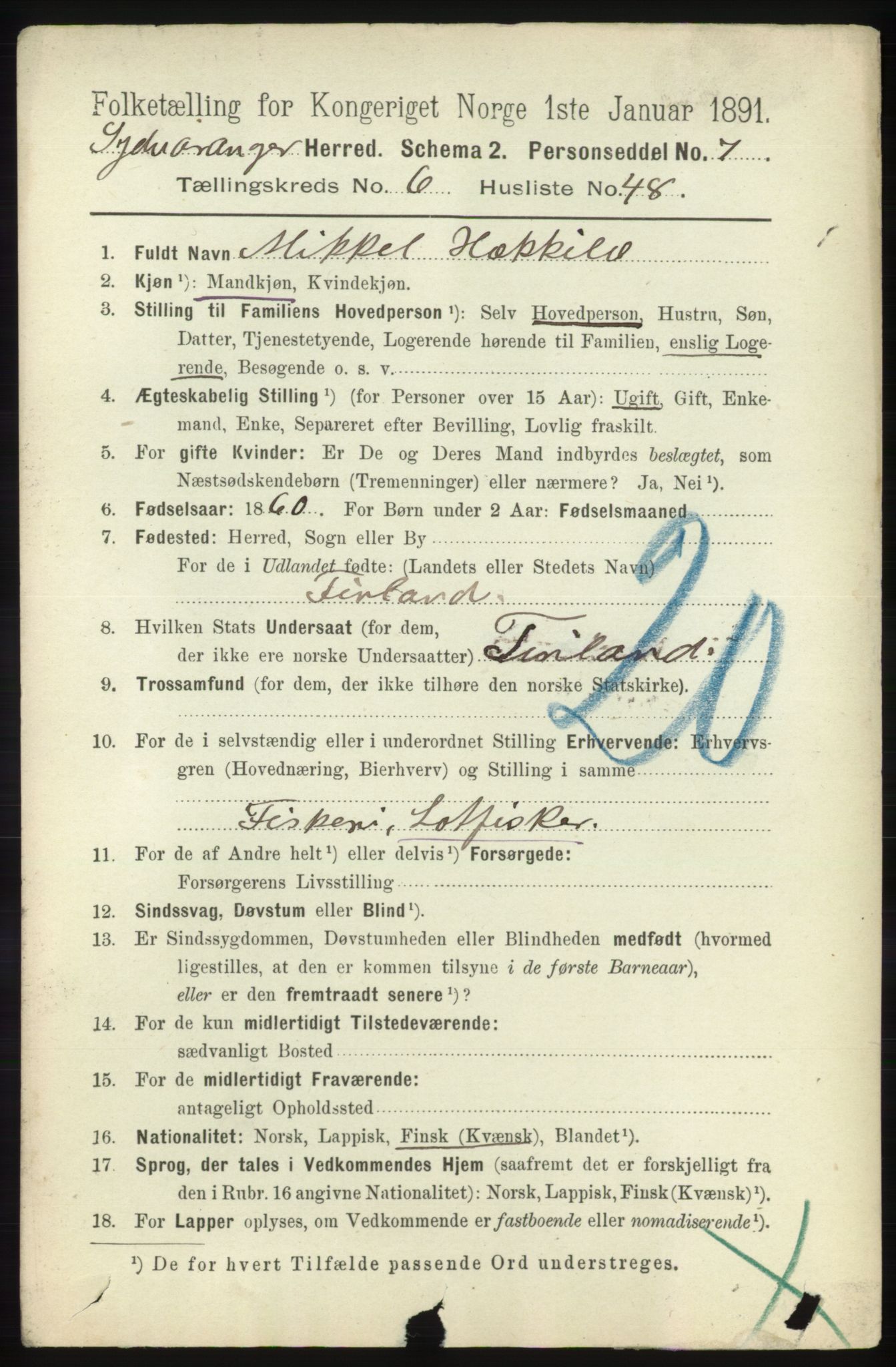 RA, 1891 census for 2030 Sør-Varanger, 1891, p. 2224