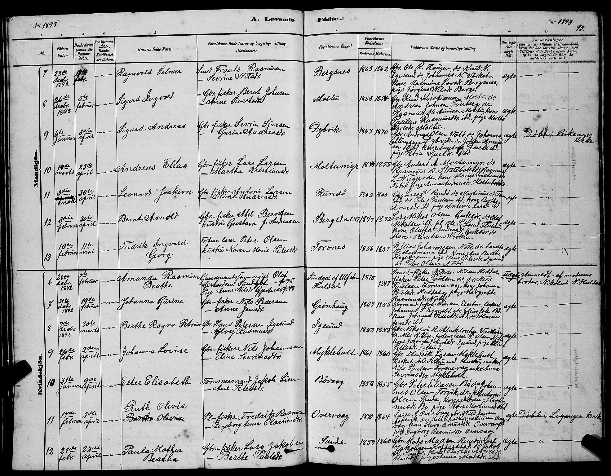 Ministerialprotokoller, klokkerbøker og fødselsregistre - Møre og Romsdal, SAT/A-1454/507/L0081: Parish register (copy) no. 507C04, 1878-1898, p. 93