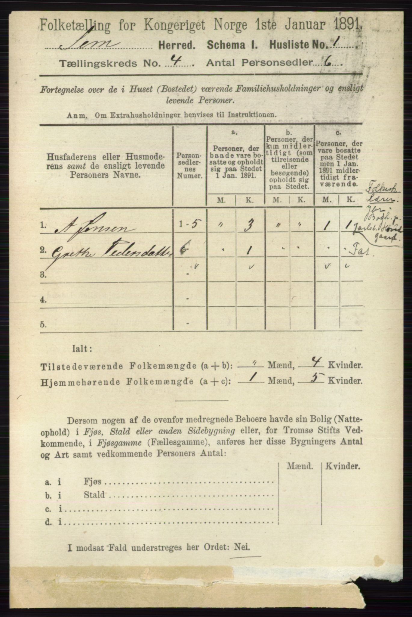 RA, 1891 census for 0721 Sem, 1891, p. 1480