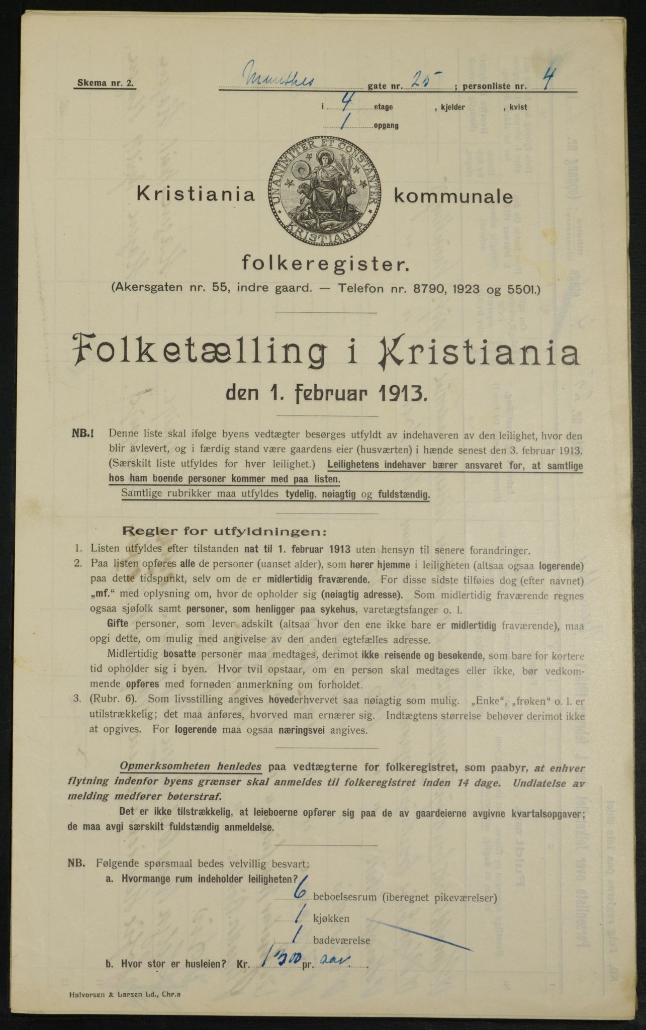 OBA, Municipal Census 1913 for Kristiania, 1913, p. 68076