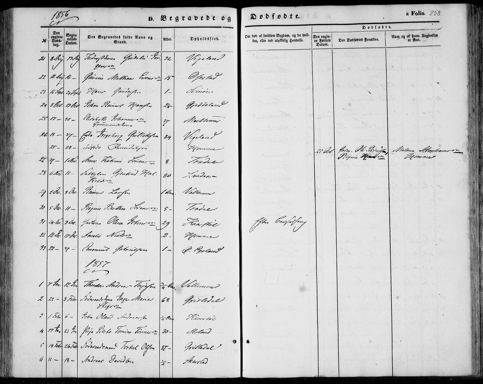 Sør-Audnedal sokneprestkontor, AV/SAK-1111-0039/F/Fa/Fab/L0007: Parish register (official) no. A 7, 1855-1876, p. 258