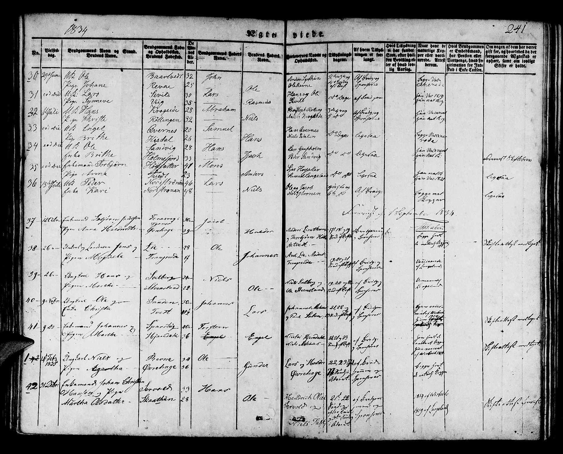 Os sokneprestembete, SAB/A-99929: Parish register (official) no. A 14, 1826-1839, p. 241