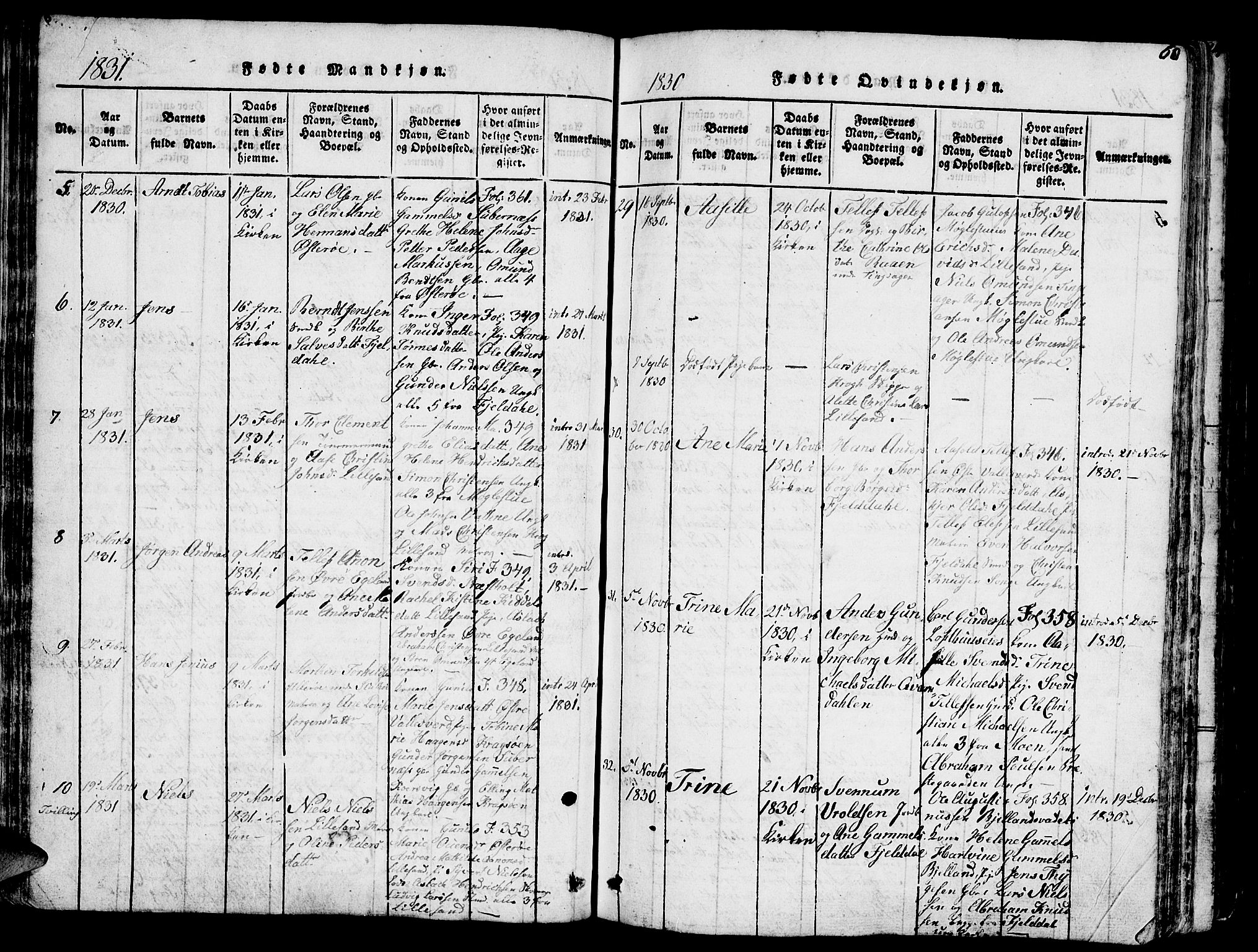 Vestre Moland sokneprestkontor, AV/SAK-1111-0046/F/Fb/Fbb/L0001: Parish register (copy) no. B 1, 1816-1851, p. 60