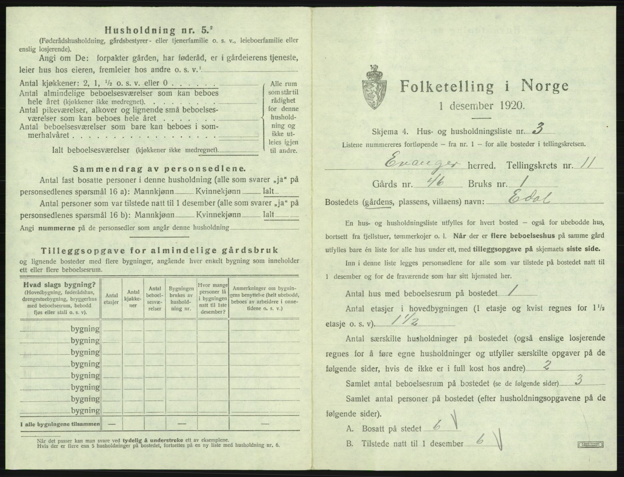 SAB, 1920 census for Evanger, 1920, p. 555