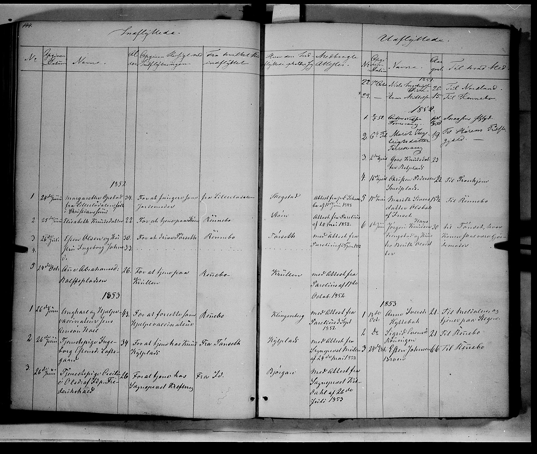 Kvikne prestekontor, SAH/PREST-064/H/Ha/Haa/L0005: Parish register (official) no. 5, 1841-1862, p. 144