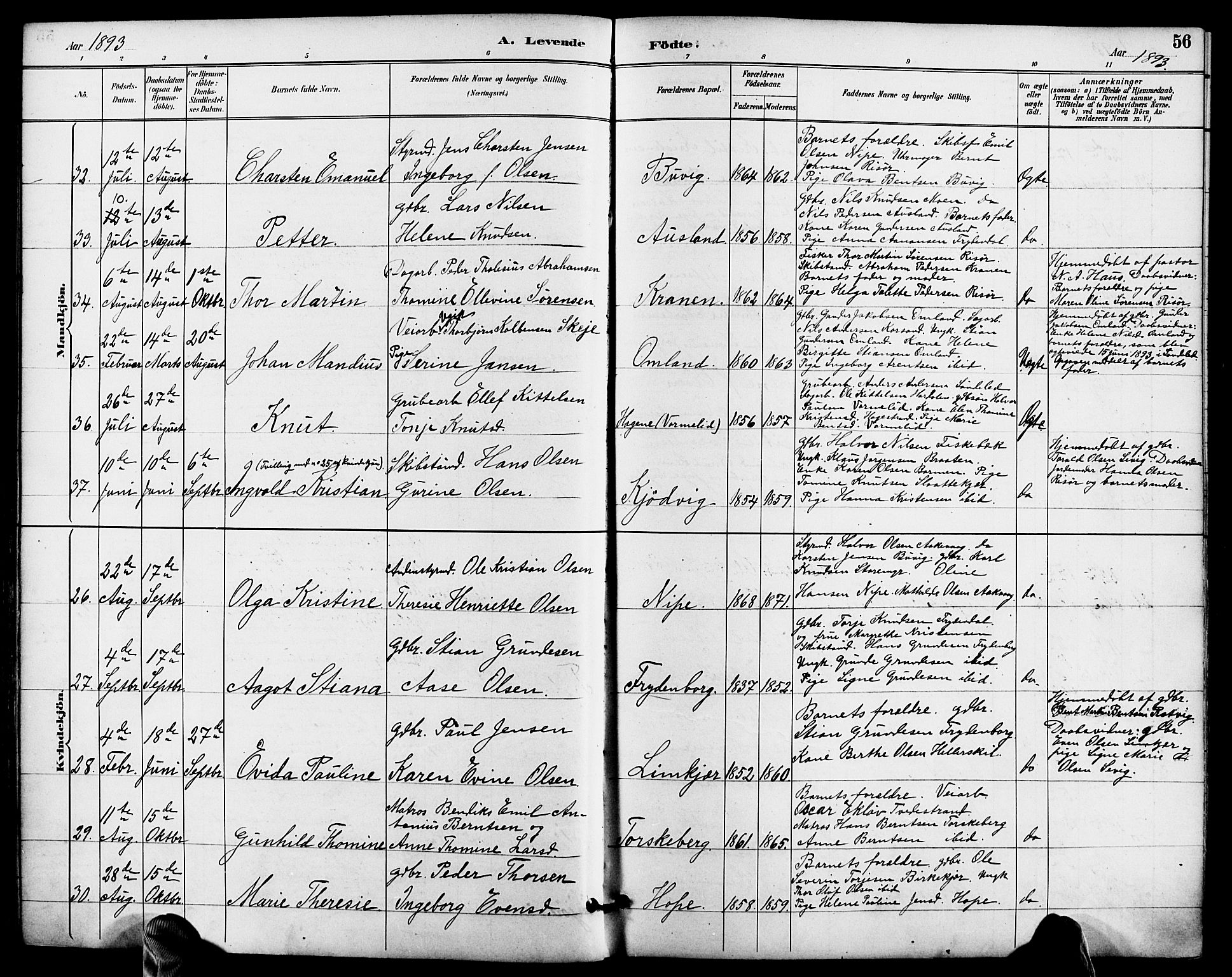 Søndeled sokneprestkontor, SAK/1111-0038/F/Fa/L0005: Parish register (official) no. A 5, 1889-1899, p. 56