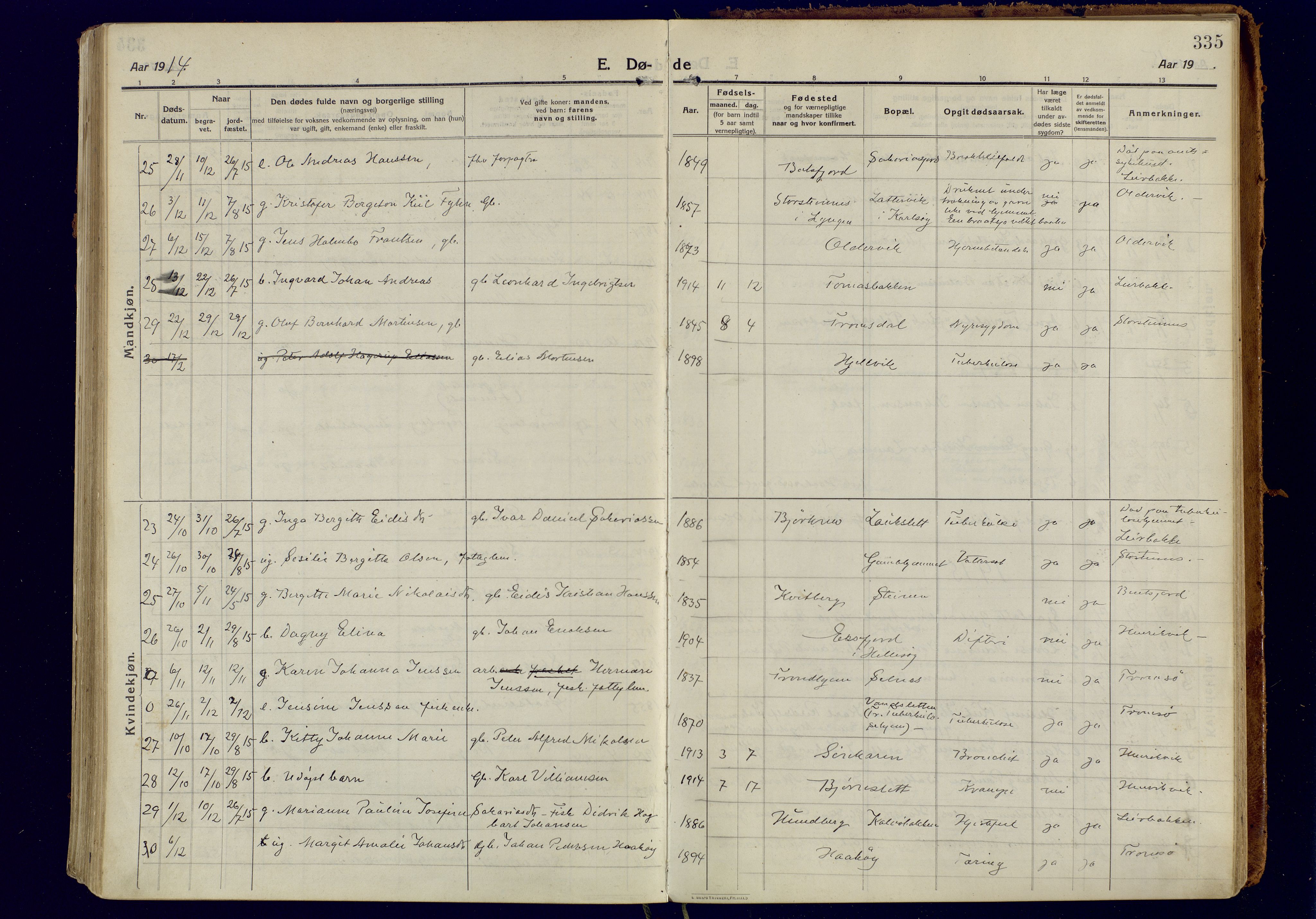 Tromsøysund sokneprestkontor, SATØ/S-1304/G/Ga/L0008kirke: Parish register (official) no. 8, 1914-1922, p. 335