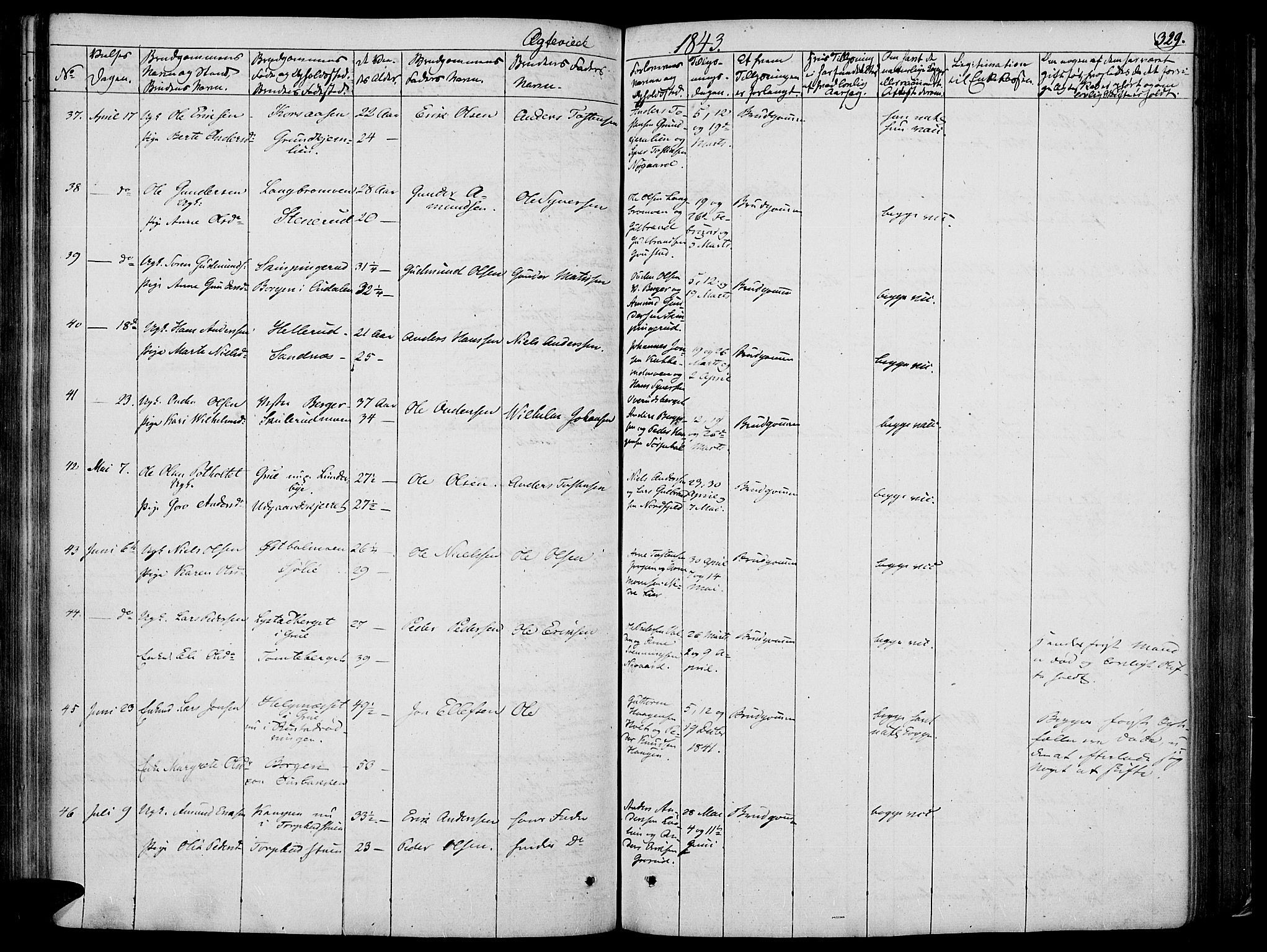 Vinger prestekontor, AV/SAH-PREST-024/H/Ha/Haa/L0008: Parish register (official) no. 8, 1839-1847, p. 329