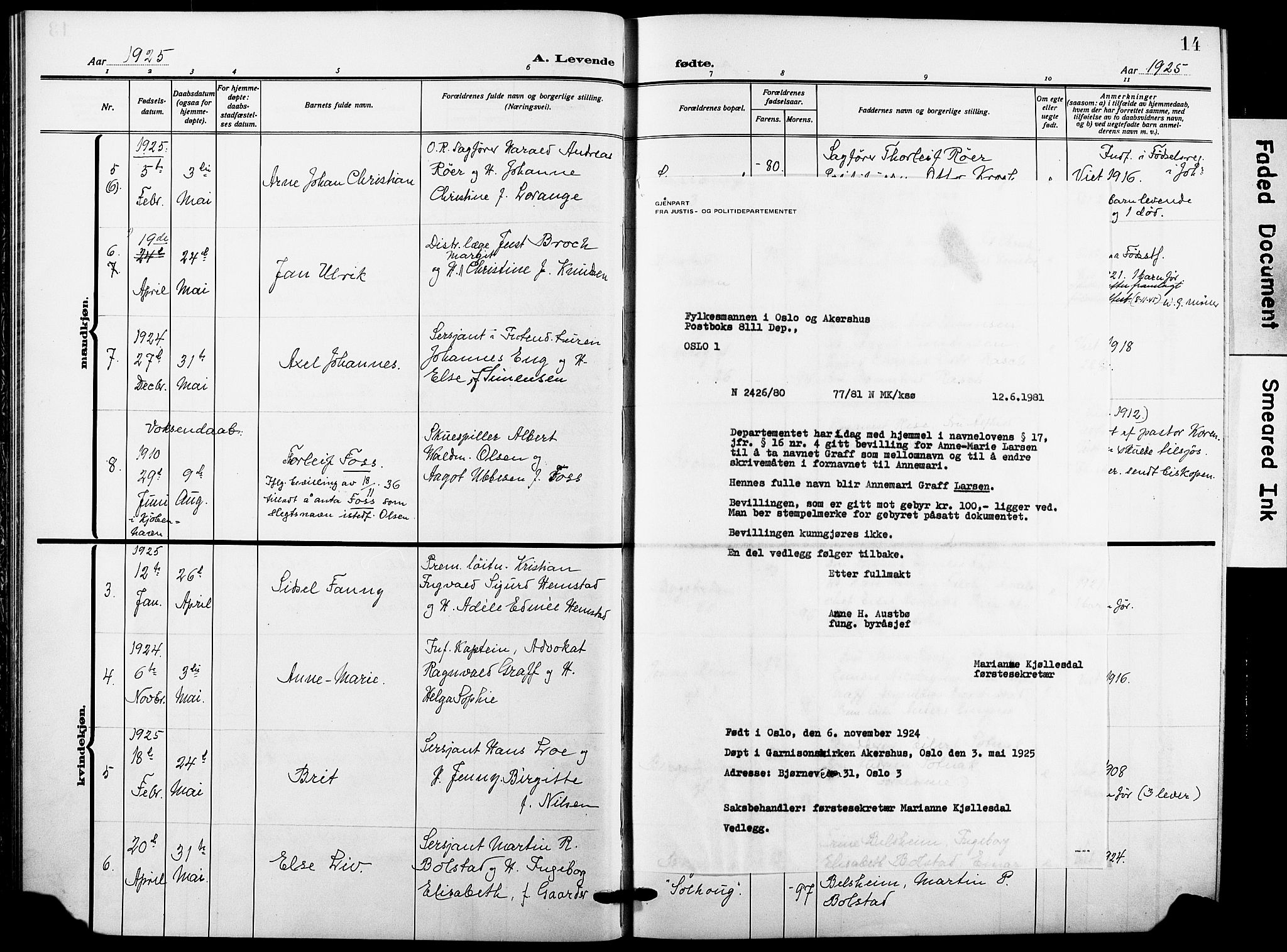 Garnisonsmenigheten Kirkebøker, SAO/A-10846/F/Fa/L0016: Parish register (official) no. 16, 1922-1930, p. 14