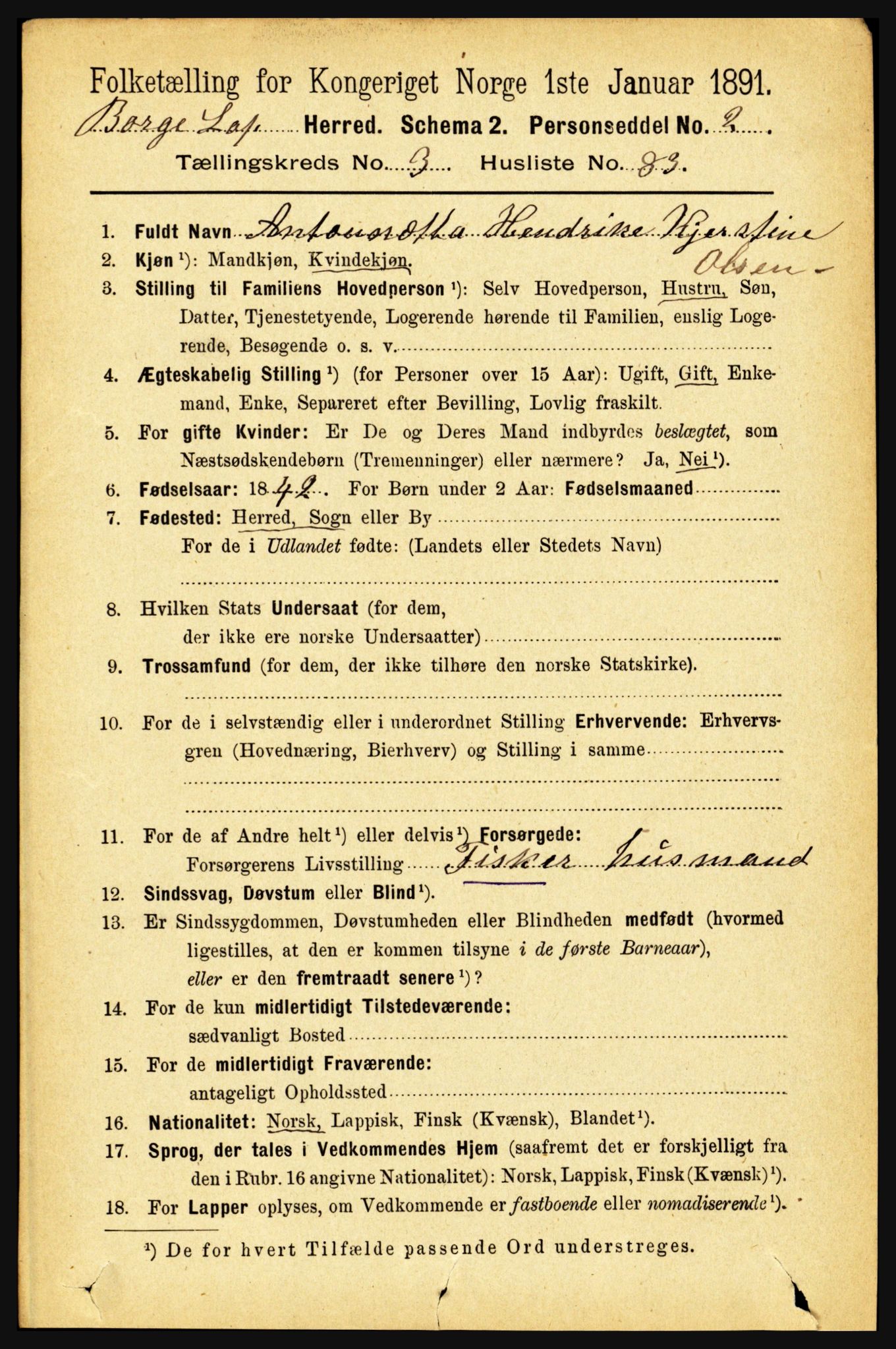 RA, 1891 census for 1862 Borge, 1891, p. 2032