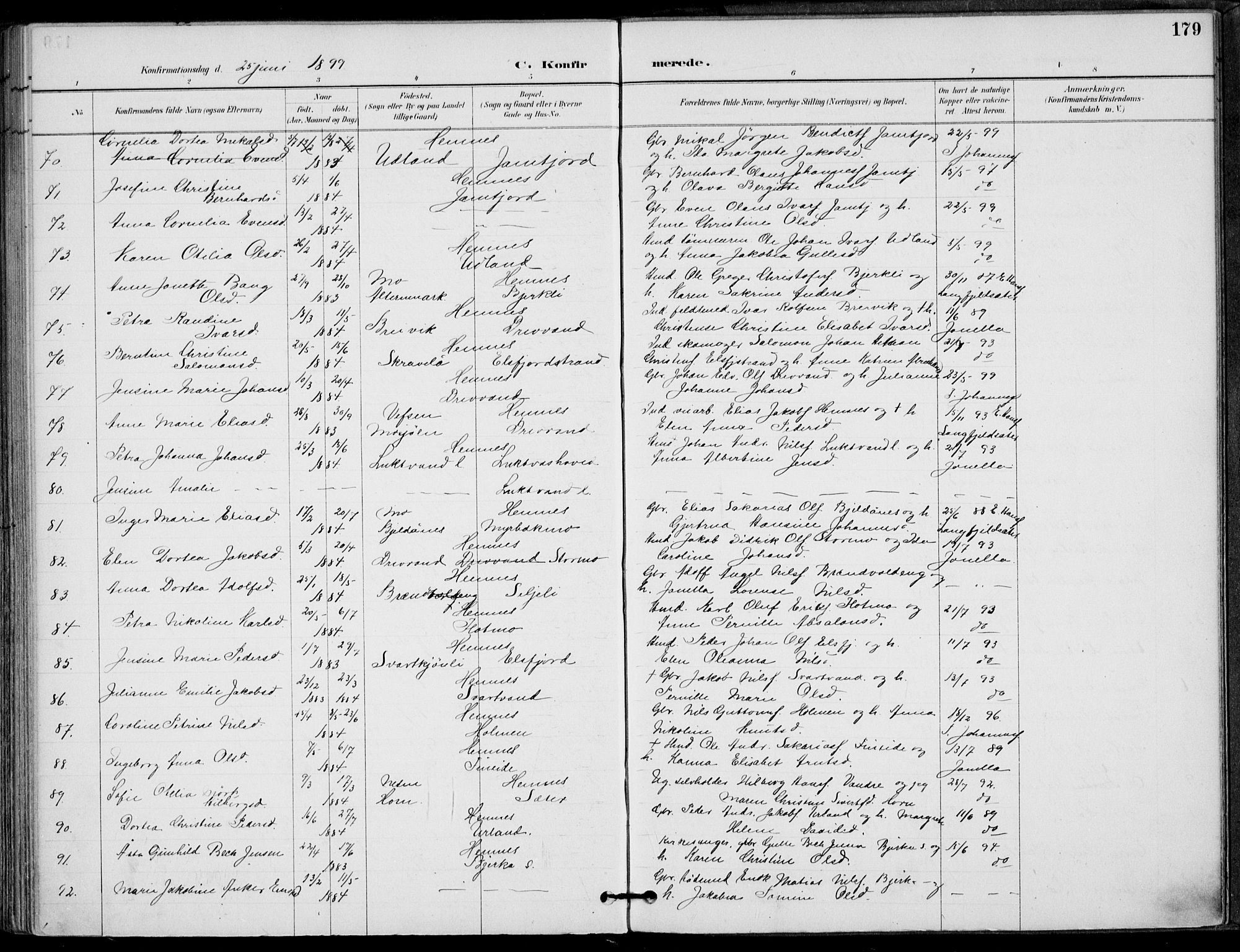 Ministerialprotokoller, klokkerbøker og fødselsregistre - Nordland, AV/SAT-A-1459/825/L0362: Parish register (official) no. 825A16, 1886-1908, p. 179