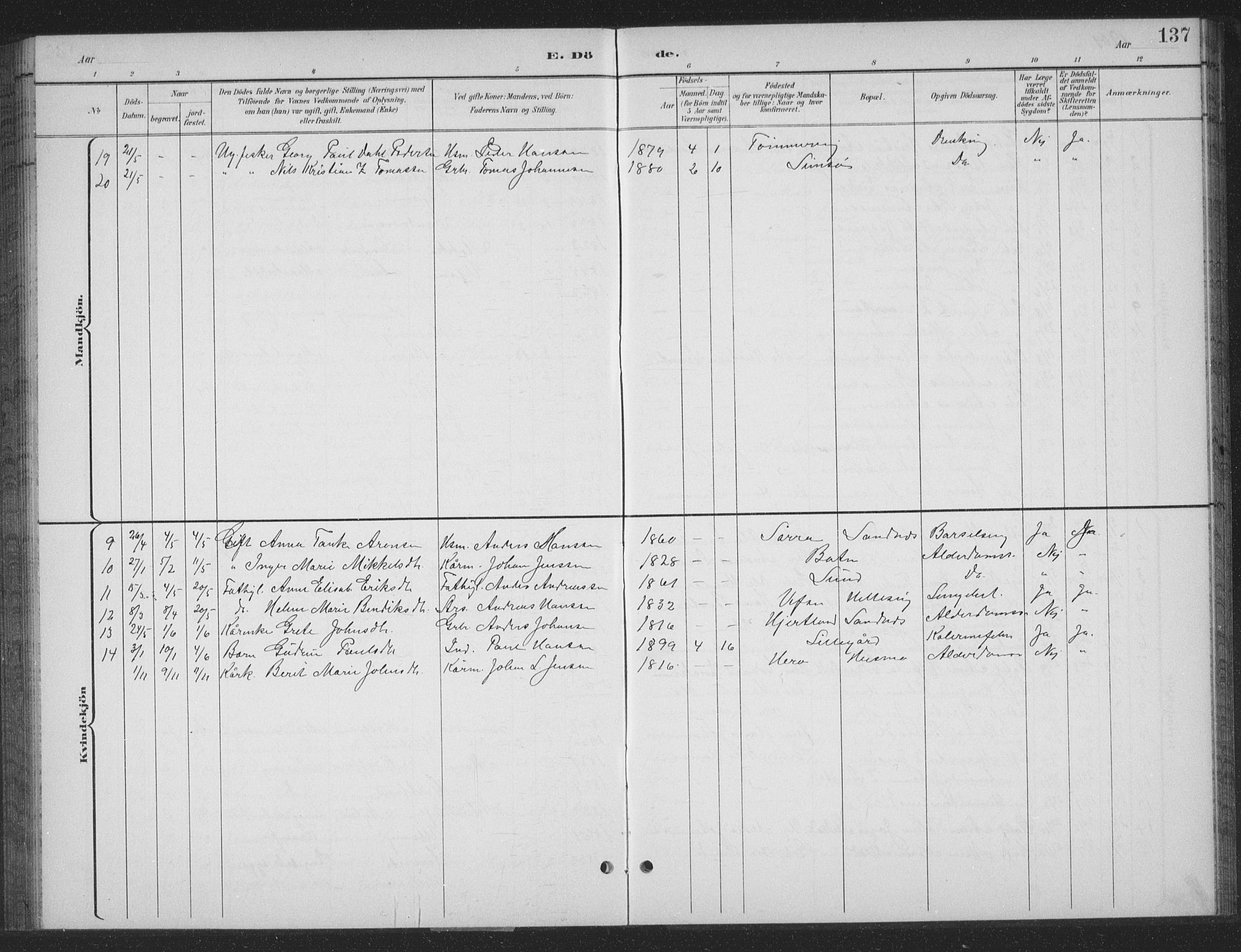 Ministerialprotokoller, klokkerbøker og fødselsregistre - Nordland, AV/SAT-A-1459/831/L0479: Parish register (copy) no. 831C06, 1897-1936, p. 137