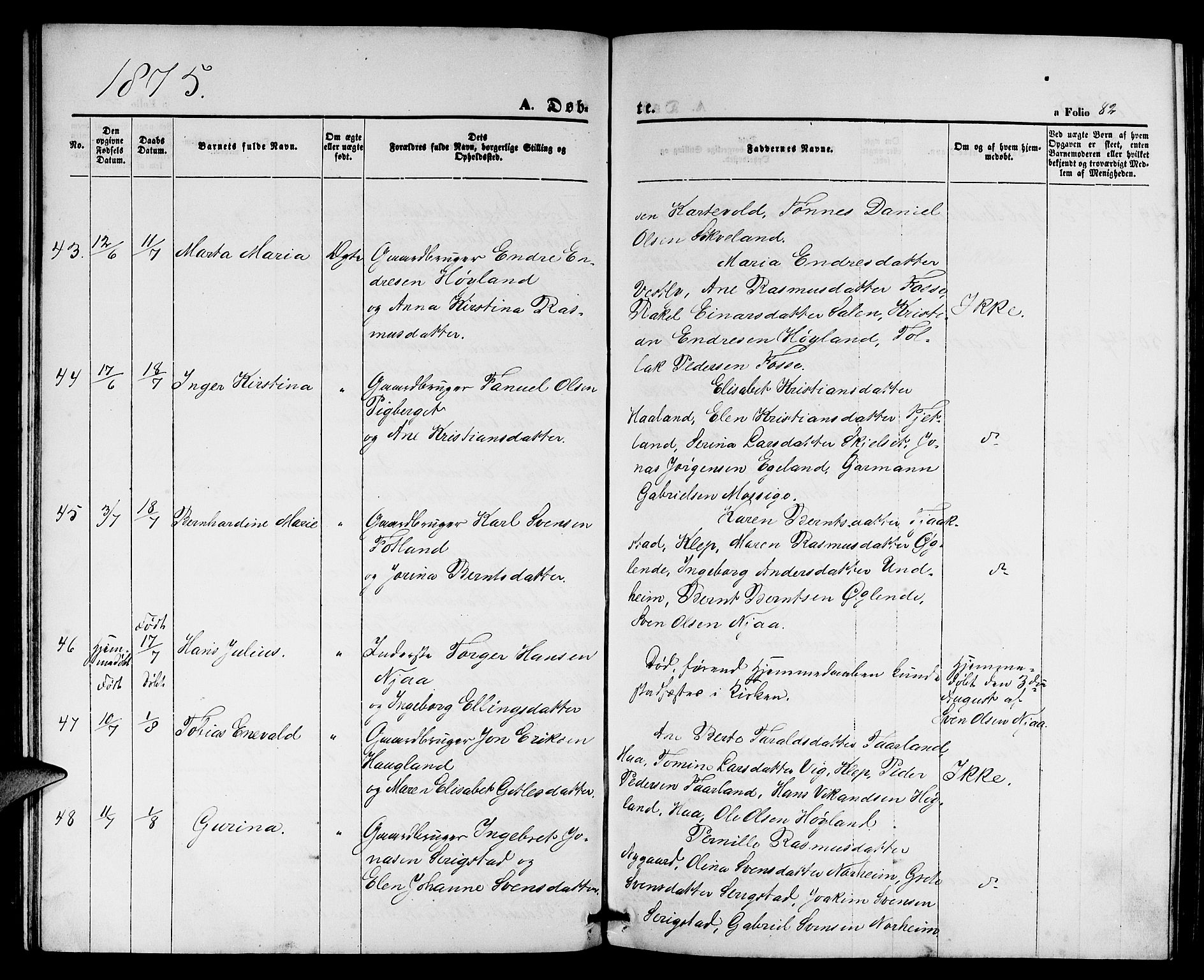 Lye sokneprestkontor, AV/SAST-A-101794/001/30BB/L0004: Parish register (copy) no. B 4, 1868-1878, p. 82