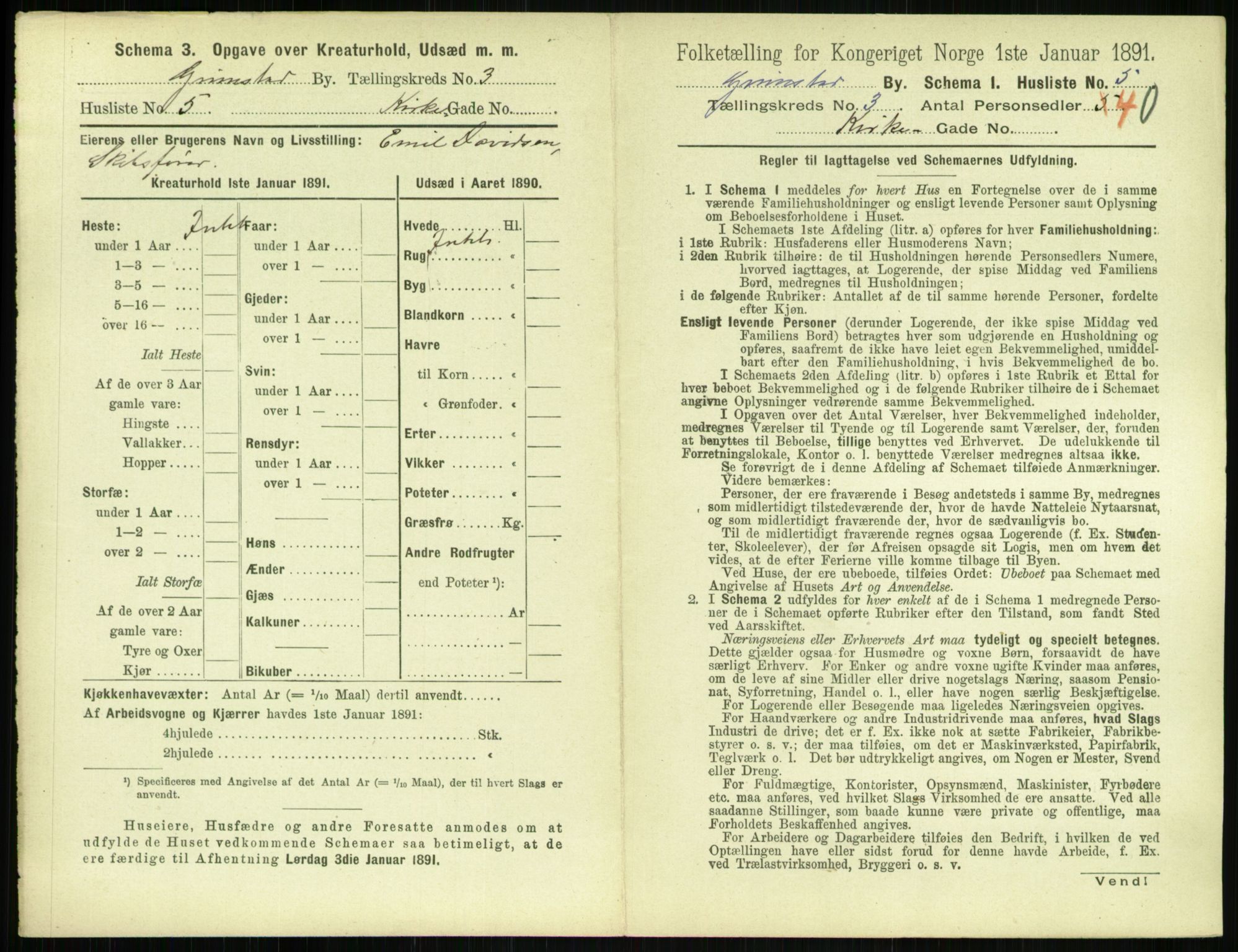 RA, 1891 census for 0904 Grimstad, 1891, p. 308