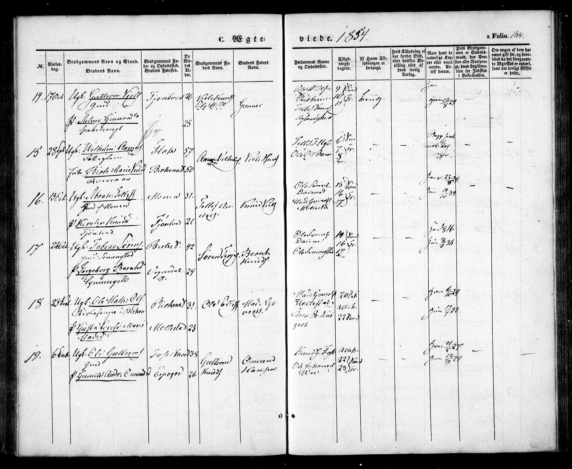 Birkenes sokneprestkontor, AV/SAK-1111-0004/F/Fa/L0003: Parish register (official) no. A 3, 1850-1866, p. 164