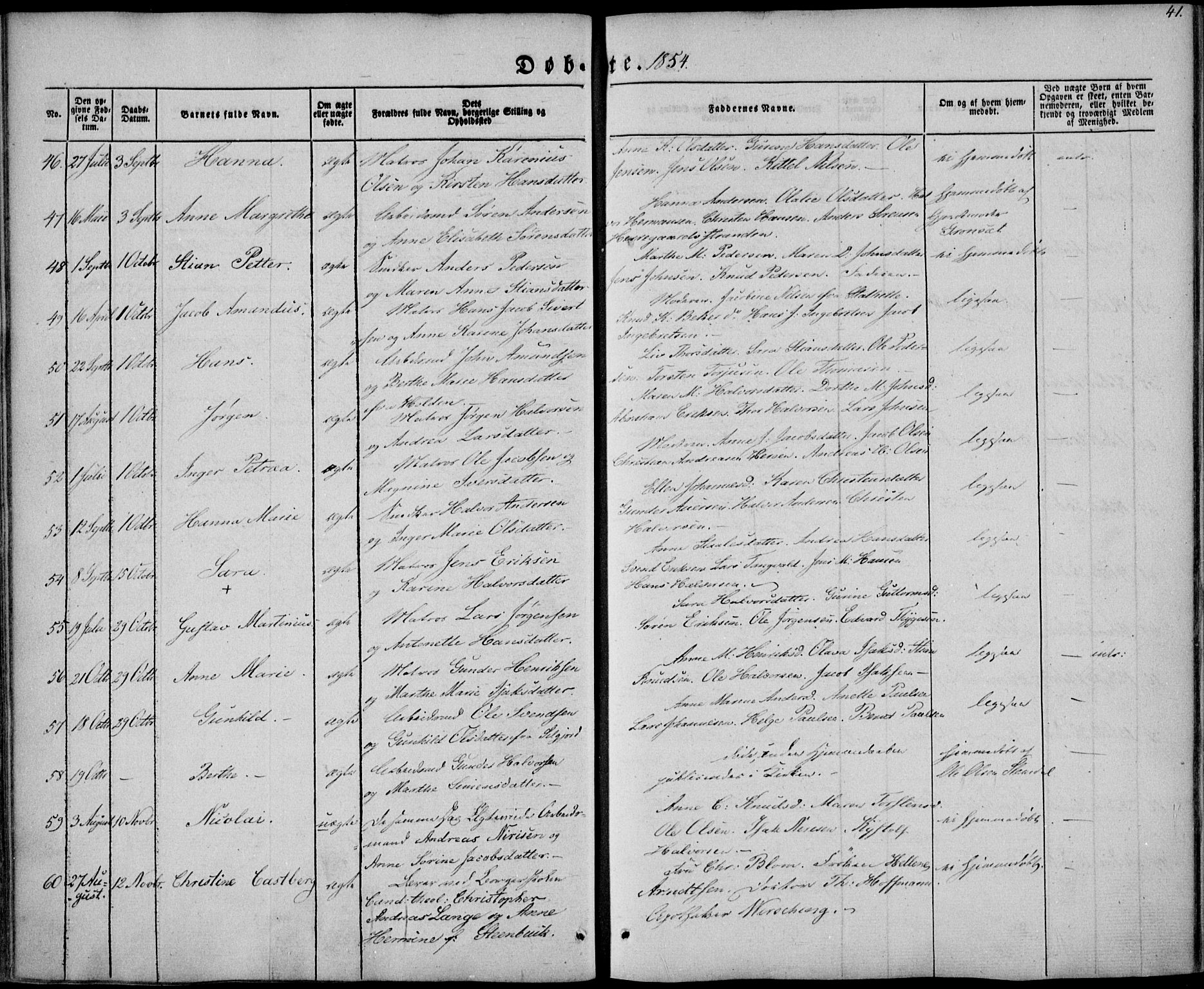 Brevik kirkebøker, AV/SAKO-A-255/F/Fa/L0005: Parish register (official) no. 5, 1847-1865, p. 41