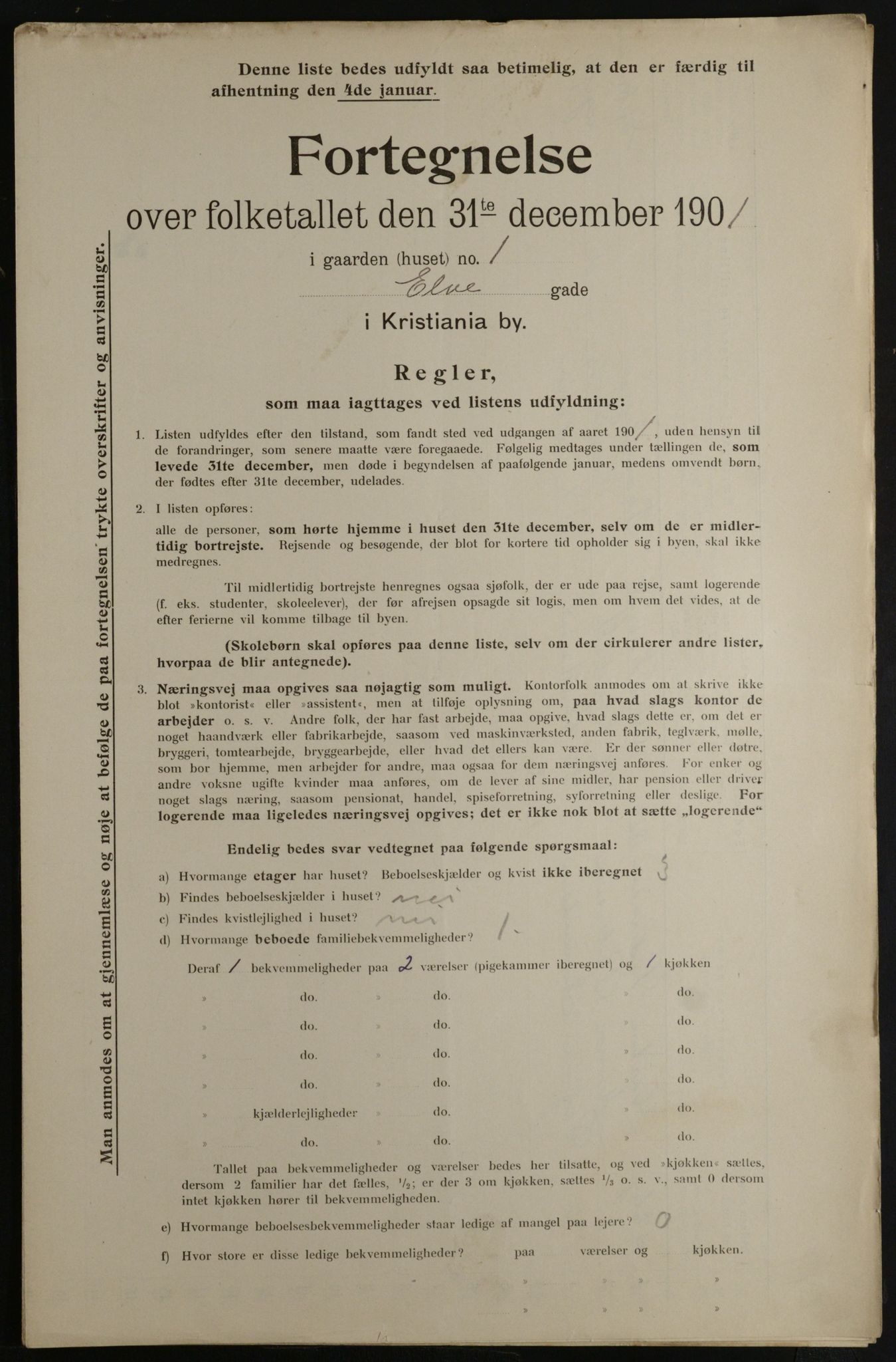 OBA, Municipal Census 1901 for Kristiania, 1901, p. 3309