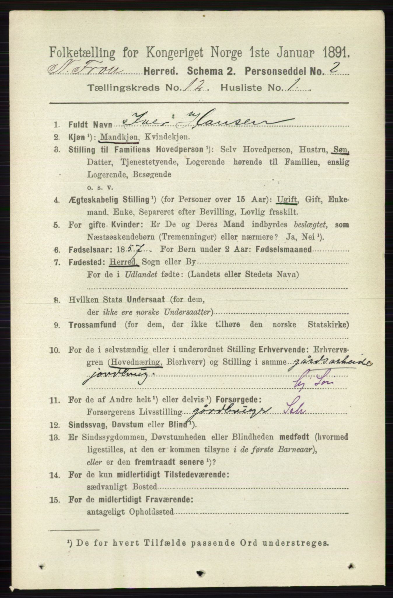 RA, 1891 census for 0518 Nord-Fron, 1891, p. 5107