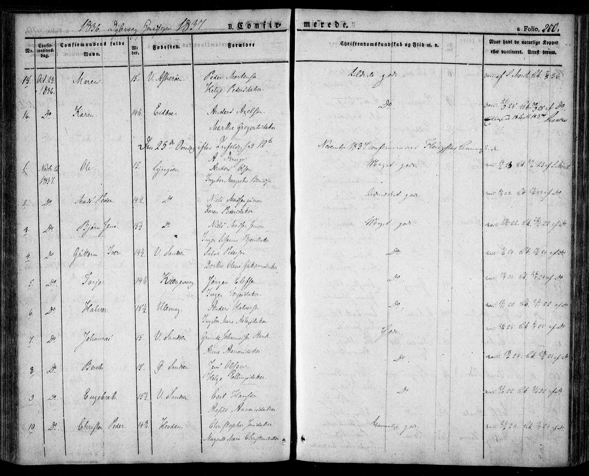 Dypvåg sokneprestkontor, AV/SAK-1111-0007/F/Fa/Faa/L0004: Parish register (official) no. A 4, 1824-1840, p. 200