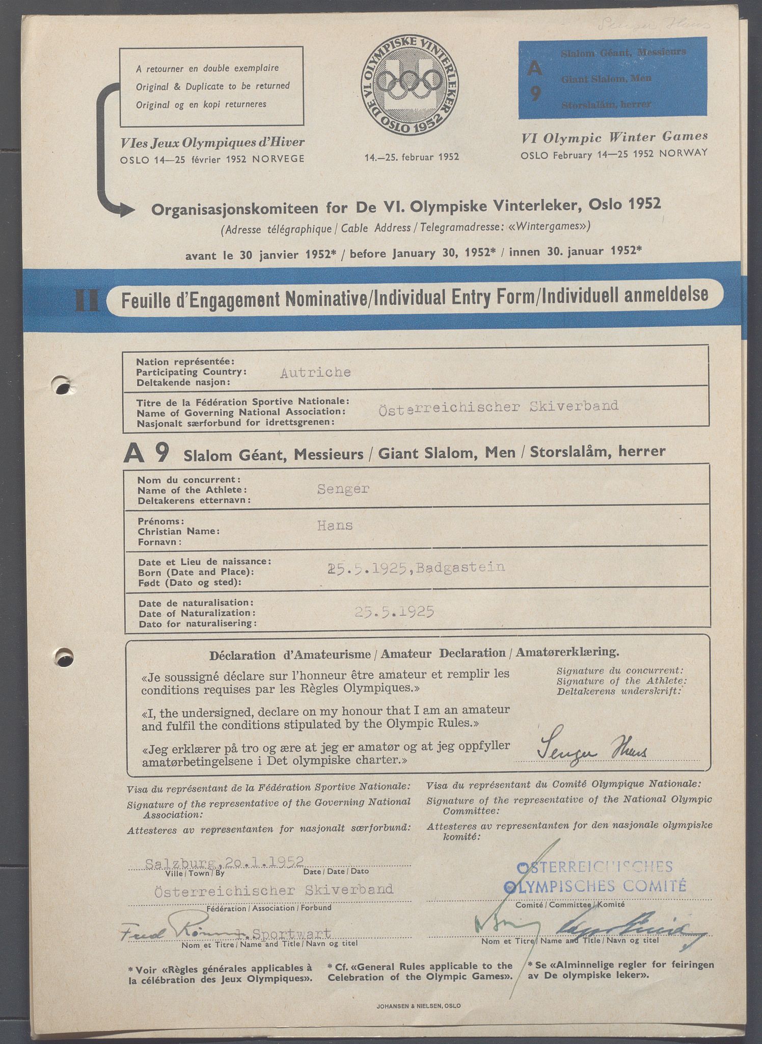 Organisasjonskomiteen for de VI. olympiske vinterleker, OBA/A-20130/H/Ha, 1951-1952, p. 723