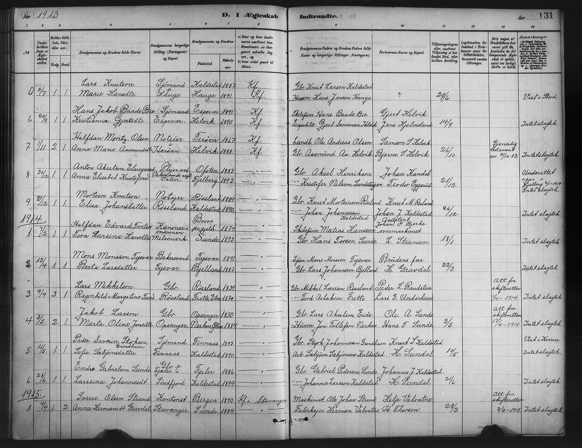 Husnes Sokneprestembete, SAB/A-75901/H/Hab: Parish register (copy) no. A 2, 1881-1917, p. 131