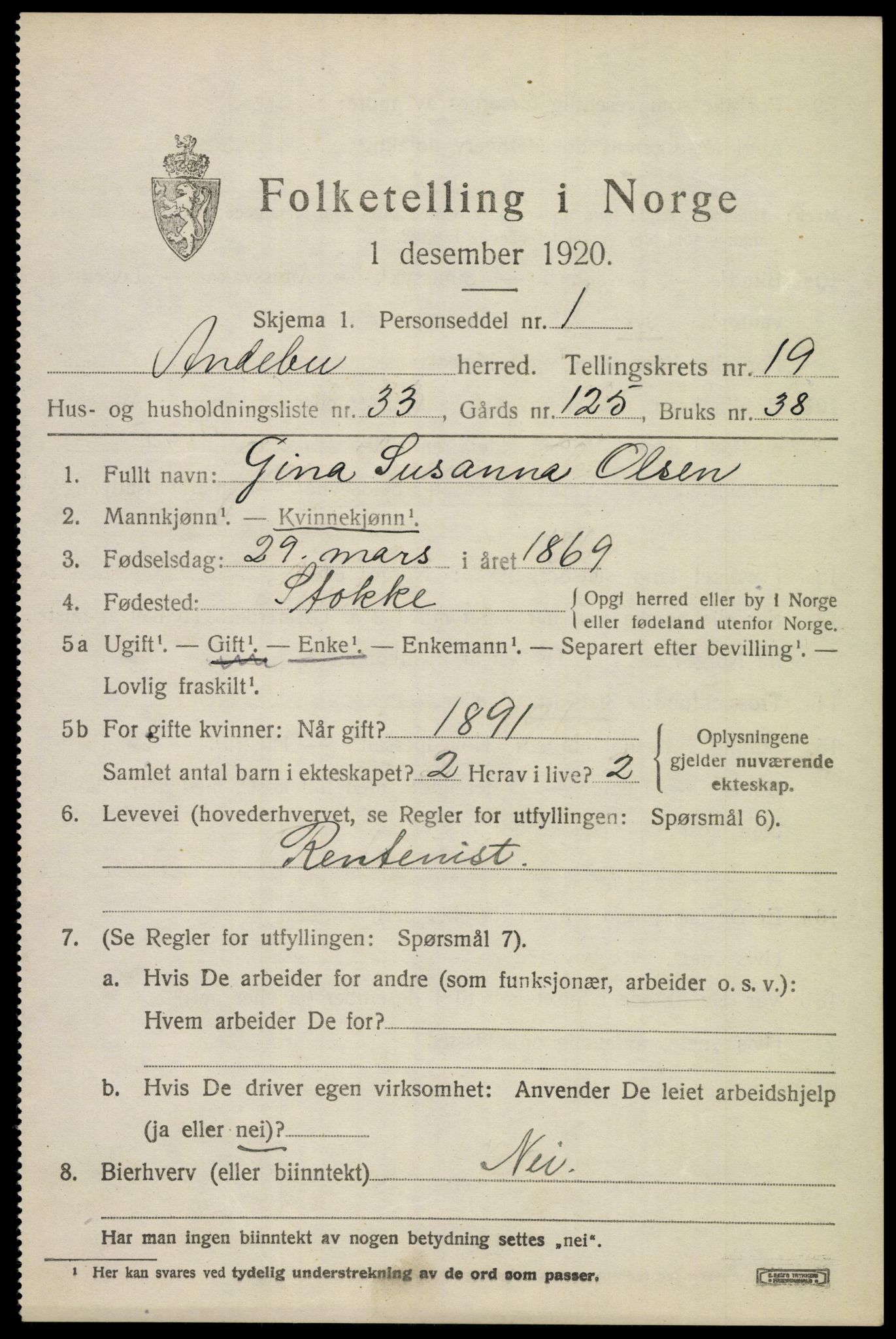 SAKO, 1920 census for Andebu, 1920, p. 6620