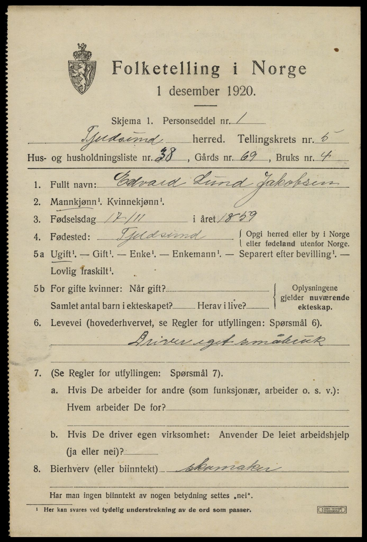 SAT, 1920 census for Tjeldsund, 1920, p. 3228