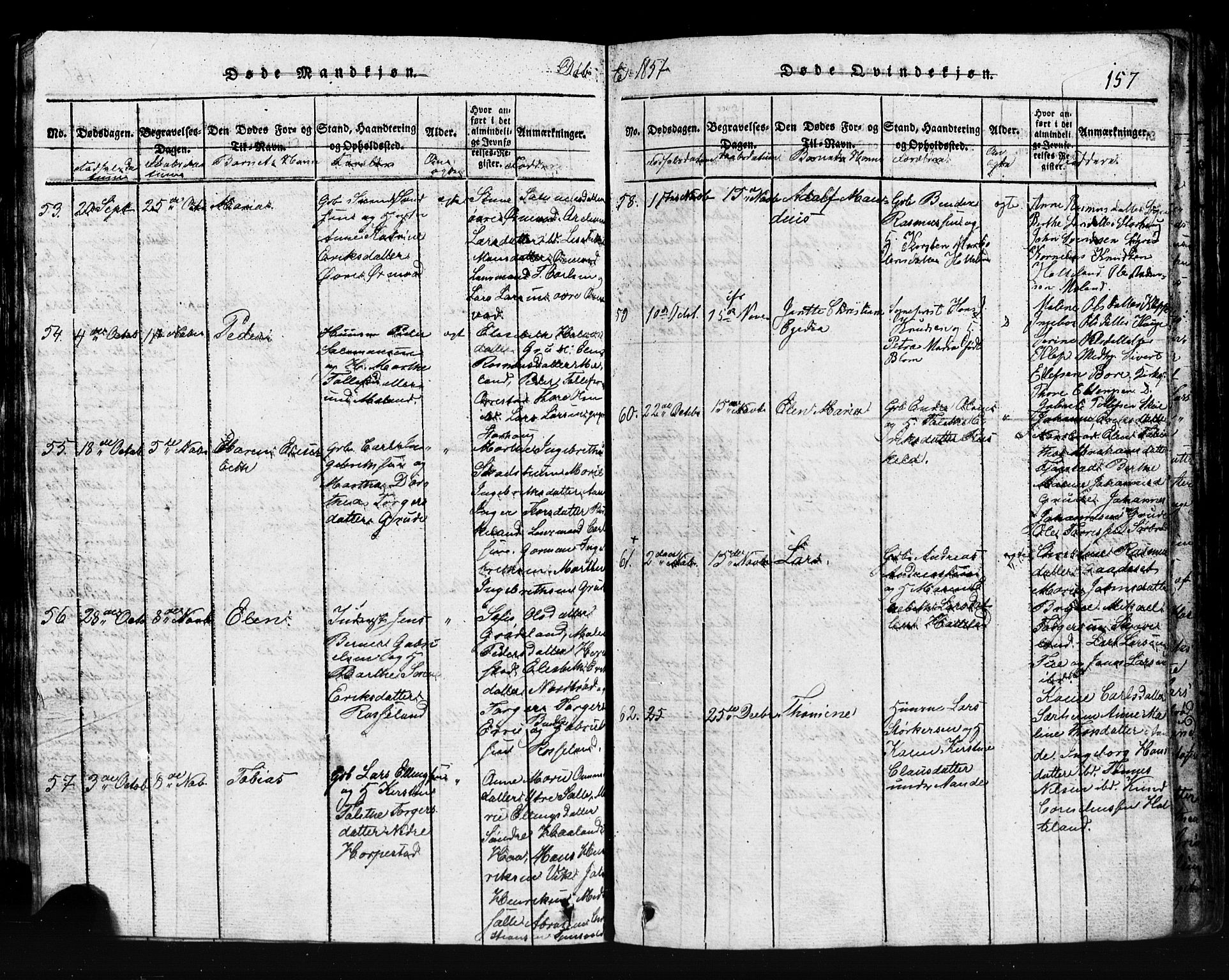 Klepp sokneprestkontor, SAST/A-101803/001/3/30BB/L0001: Parish register (copy) no.  B 1, 1816-1859, p. 157