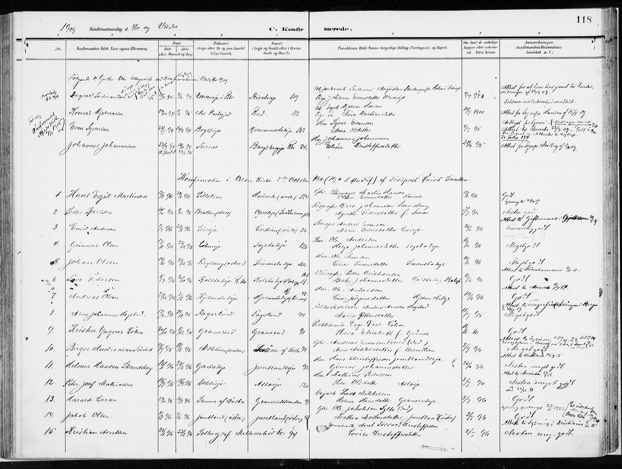 Ringsaker prestekontor, SAH/PREST-014/K/Ka/L0019: Parish register (official) no. 19, 1905-1920, p. 118