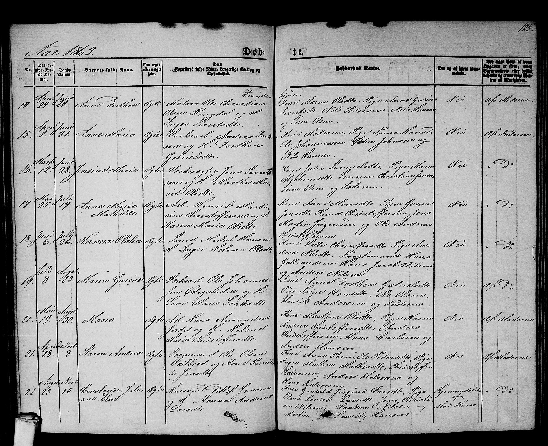 Larvik kirkebøker, AV/SAKO-A-352/G/Gb/L0002: Parish register (copy) no. II 2, 1843-1866, p. 125