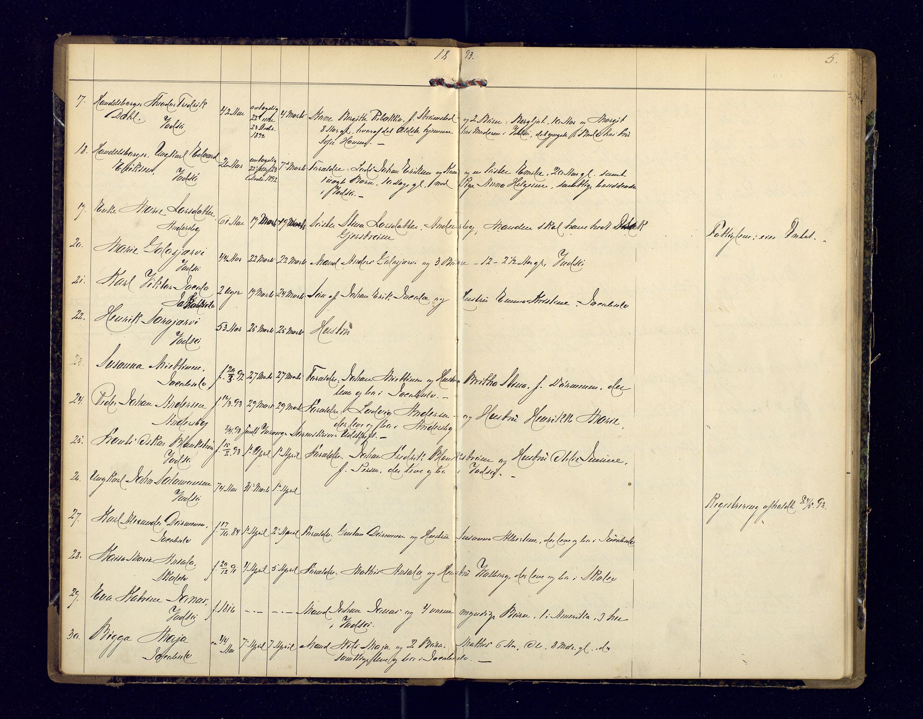Nord-Varanger (Vadsø) lensmannskontor, AV/SATØ-S-1166/1/Fi/Fia/L0157: Dødsfallsprotokoller, 1892-1908