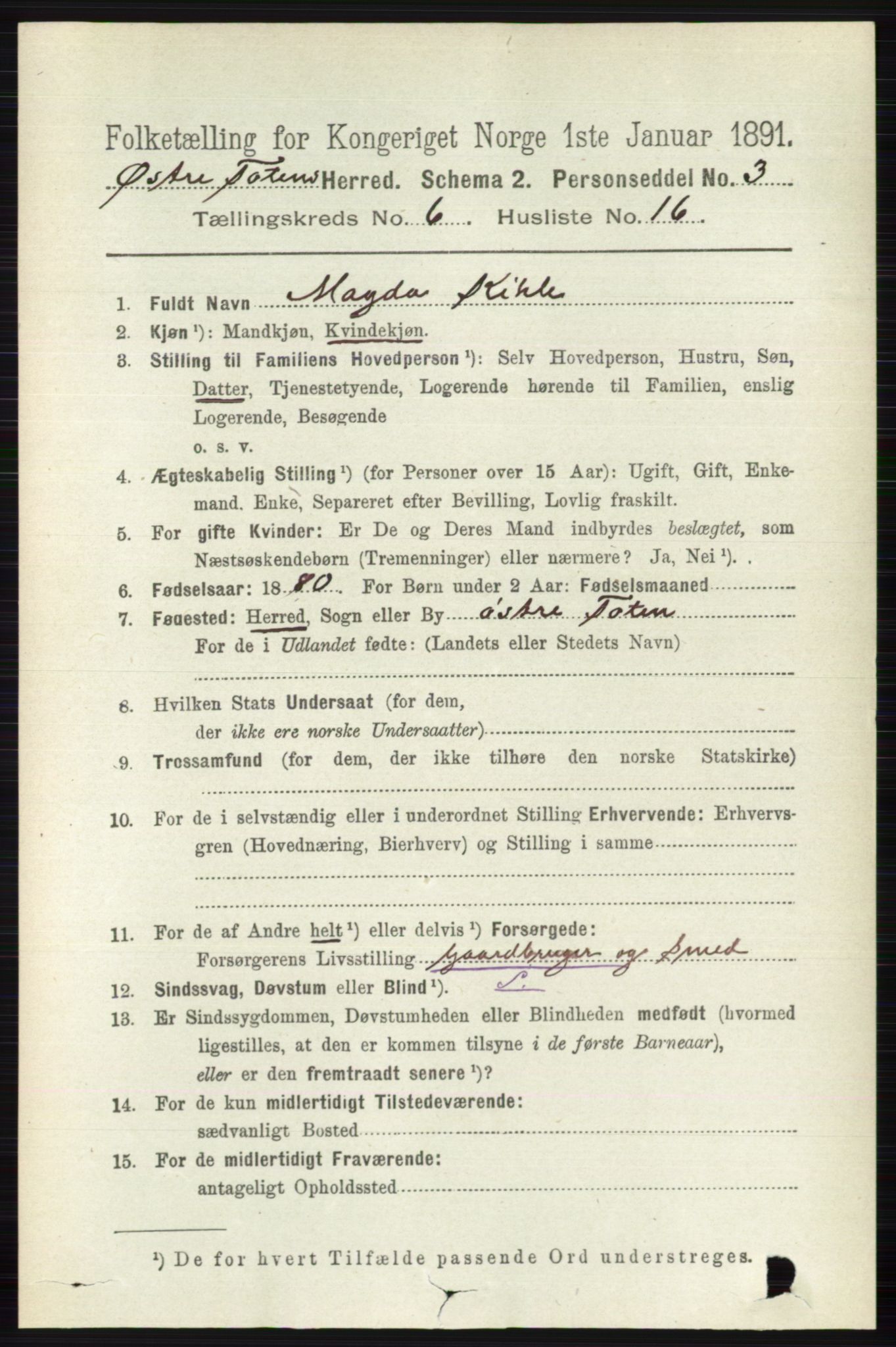 RA, 1891 census for 0528 Østre Toten, 1891, p. 3866